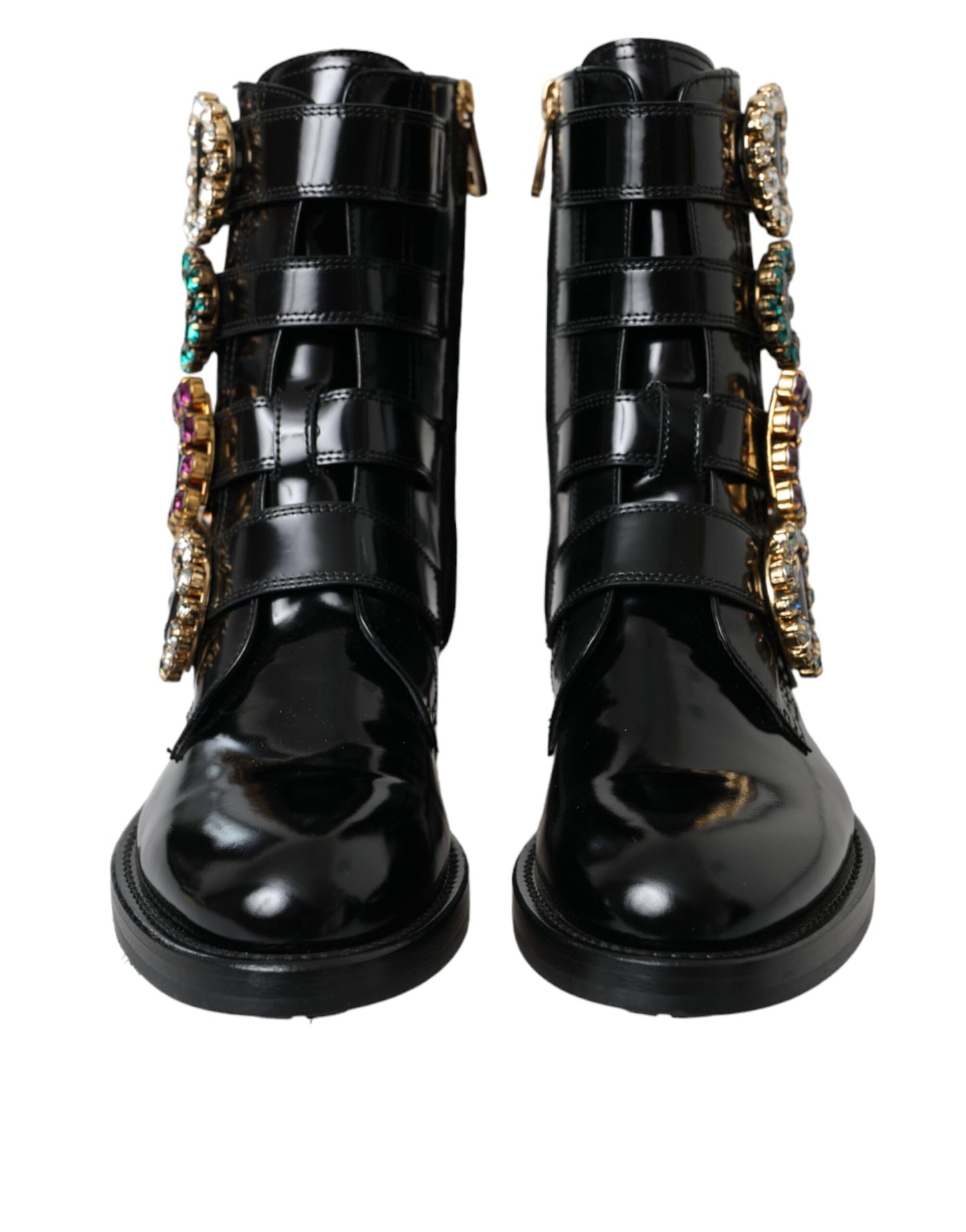 Dolce & Gabbana Black Leather Crystal Buckles Boots Shoes EU35 / US4.5