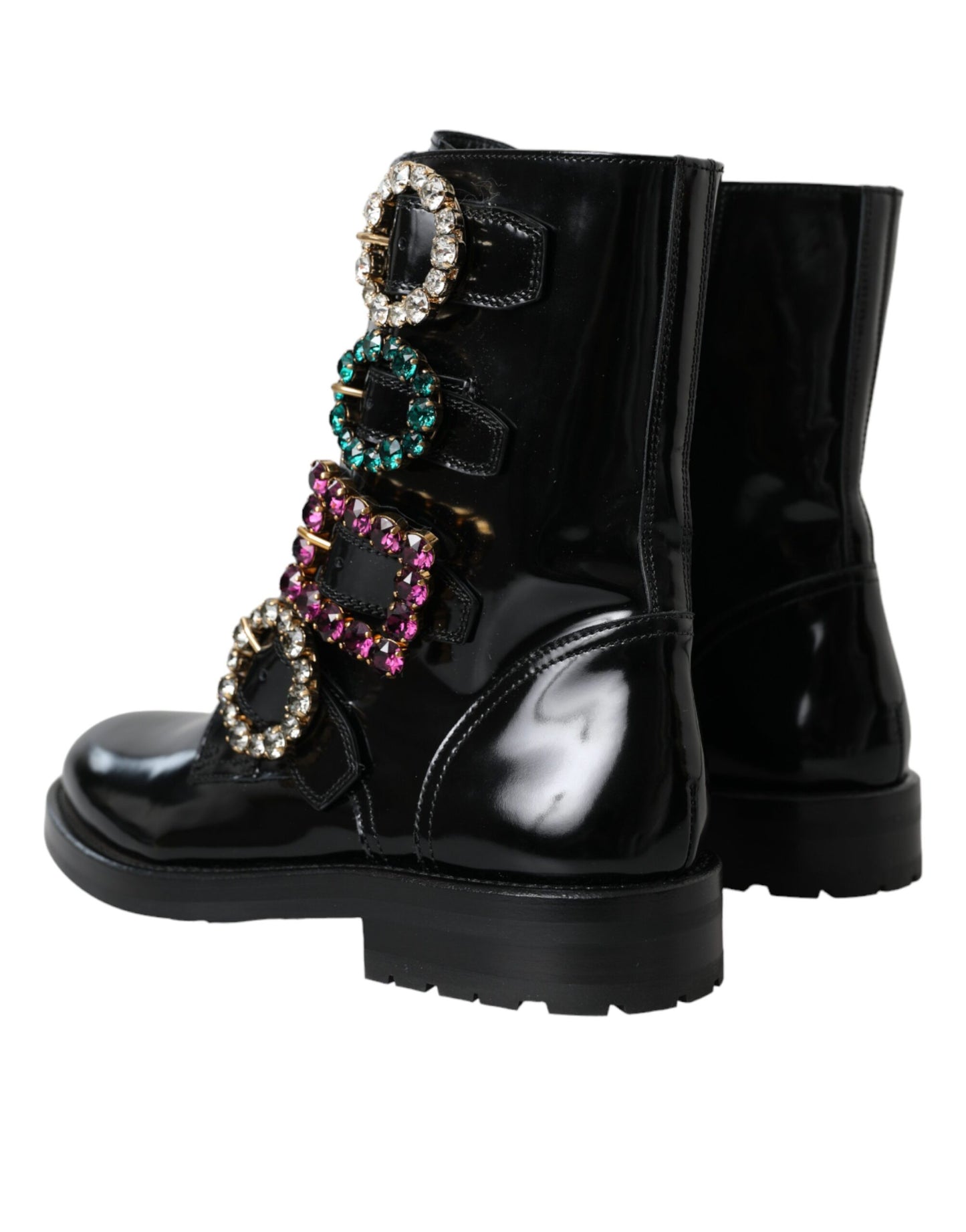 Dolce & Gabbana Black Leather Crystal Buckles Boots Shoes EU35 / US4.5