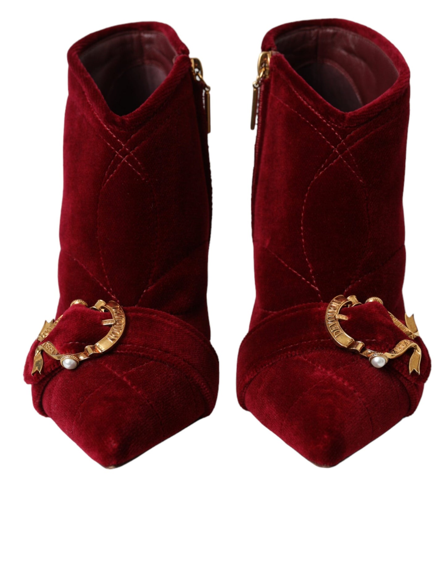 Dolce & Gabbana Dark Red Velvet Devotion Buckle Boots Shoes EU40 / US9.5