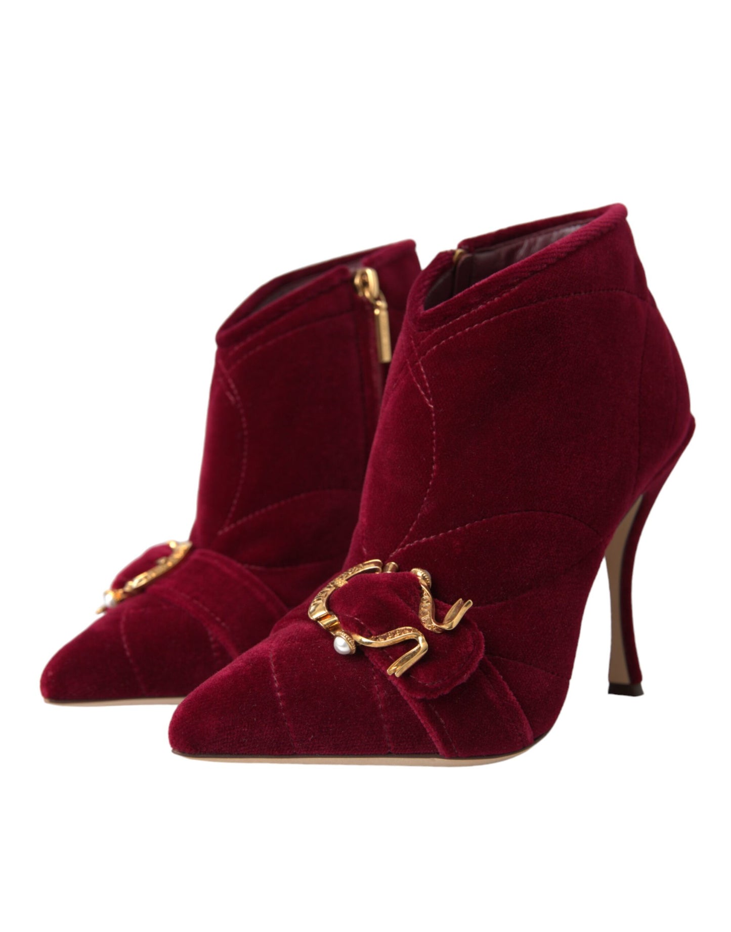 Dolce & Gabbana Dark Red Velvet Devotion Buckle Boots Shoes EU40 / US9.5