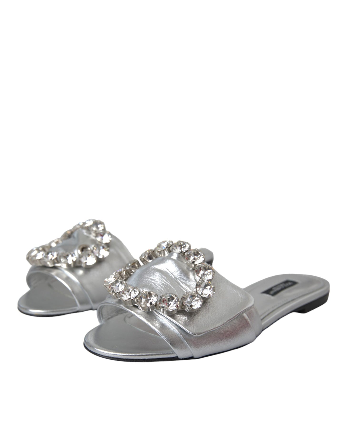 Dolce & Gabbana Silver Crystal Leather Flats Sandals Shoes EU36 / US5.5