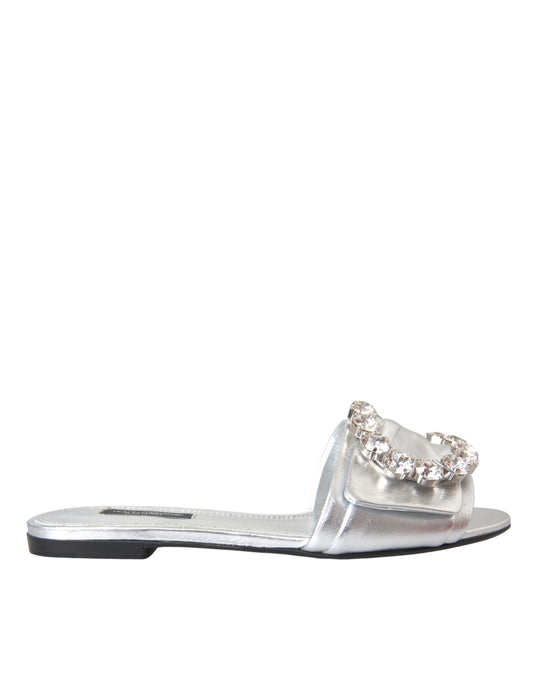 Dolce & Gabbana Silver Crystal Leather Flats Sandals Shoes EU36 / US5.5