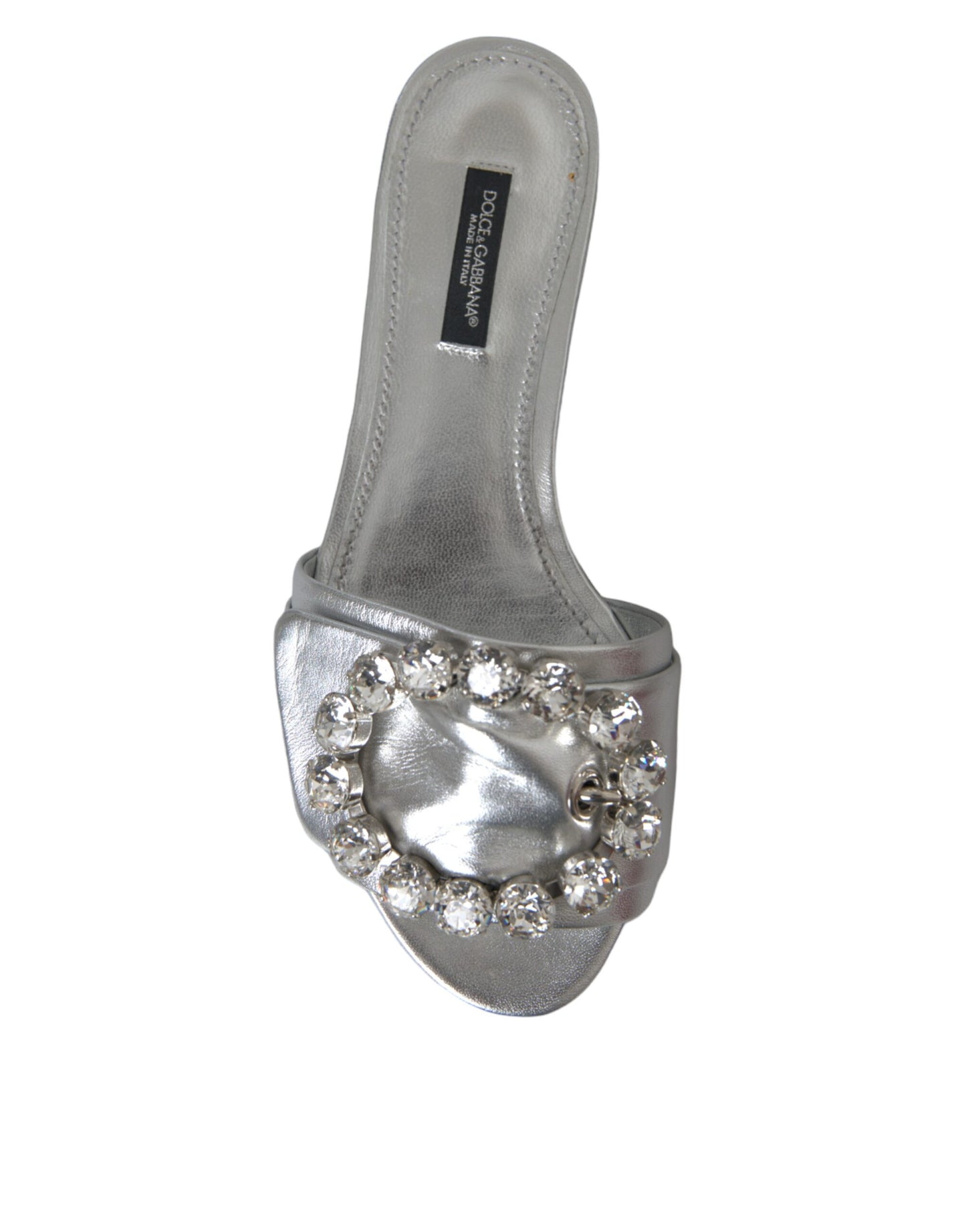 Dolce & Gabbana Silver Crystal Leather Flats Sandals Shoes EU36 / US5.5