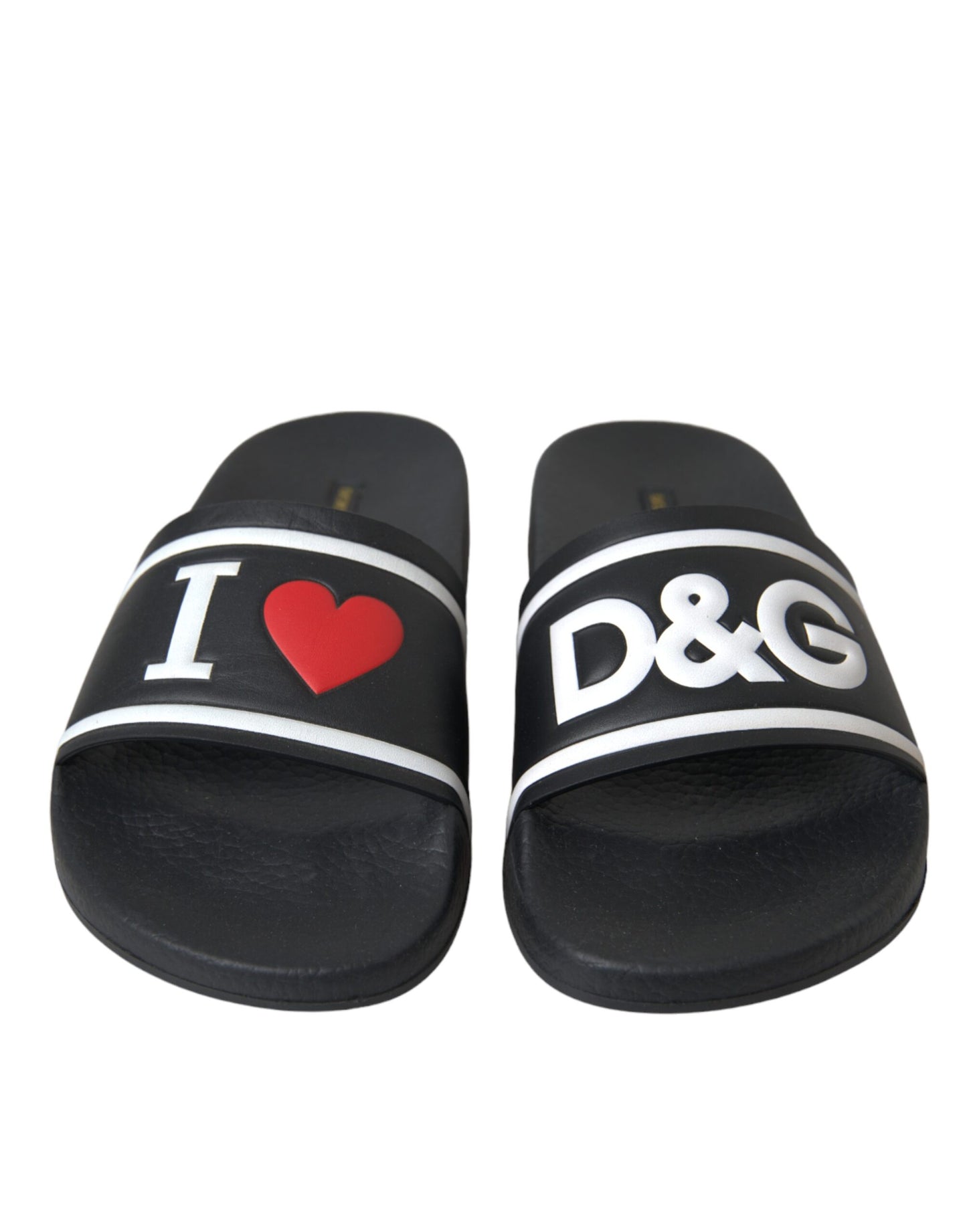 Dolce & Gabbana Black Leather I Love D&G Sandals Slides Shoes EU36 / US5.5