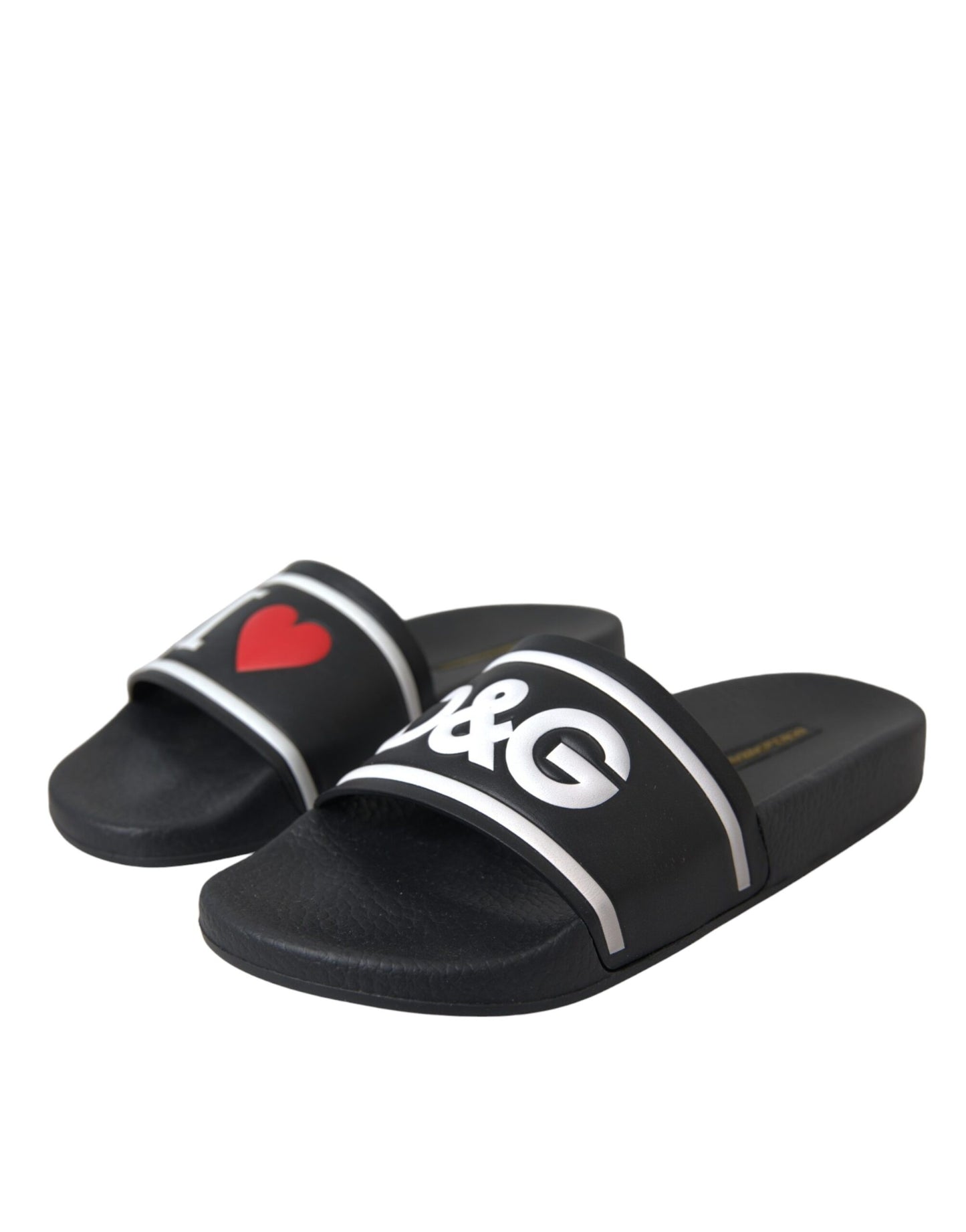 Dolce & Gabbana Black Leather I Love D&G Sandals Slides Shoes EU36 / US5.5