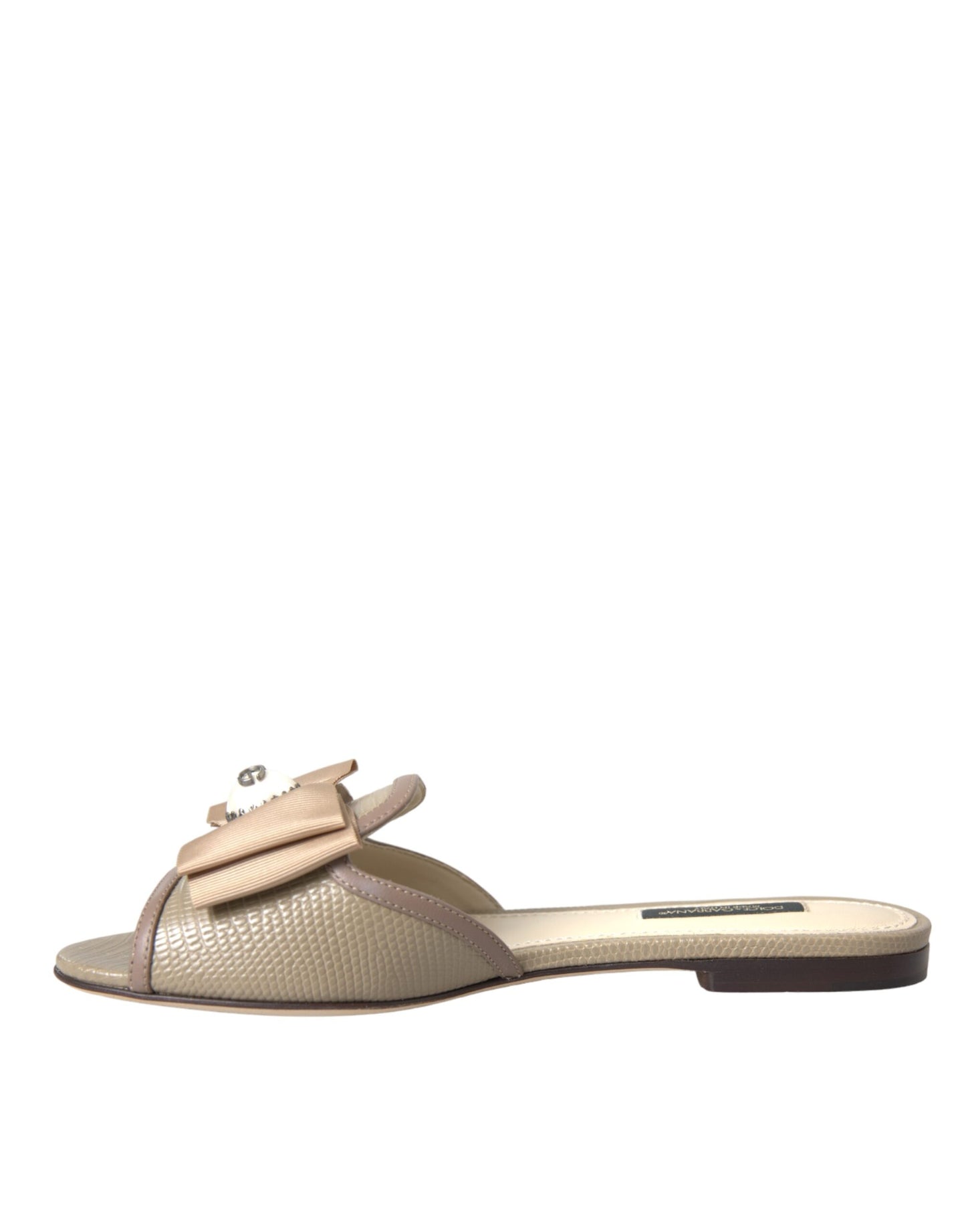 Dolce & Gabbana Beige Logo Pearl Flats Sandals Slides Shoes  EU35 / US4.5