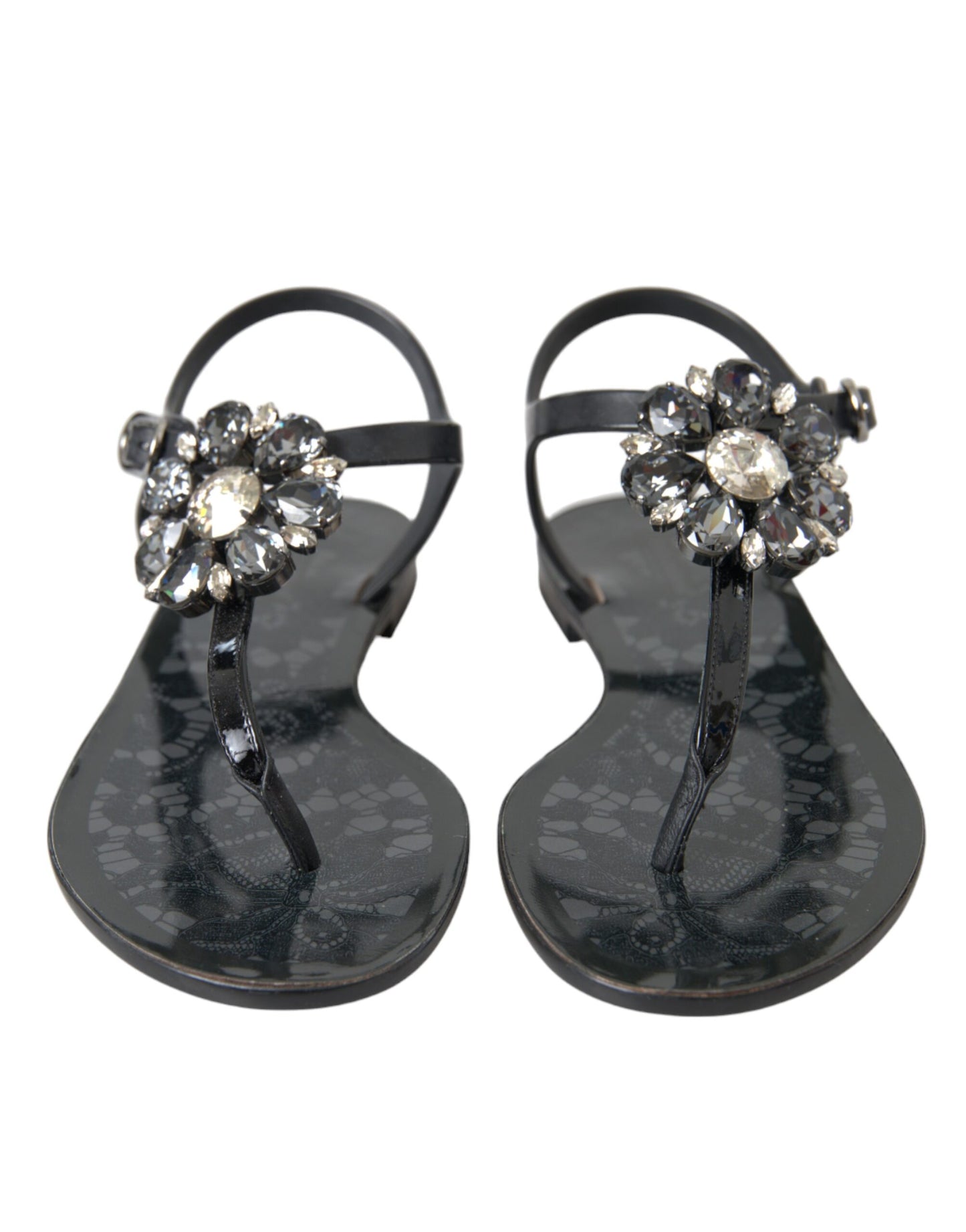 Dolce & Gabbana Black Crystal Flats Sandals Flip Flops Shoes EU35 / US4.5