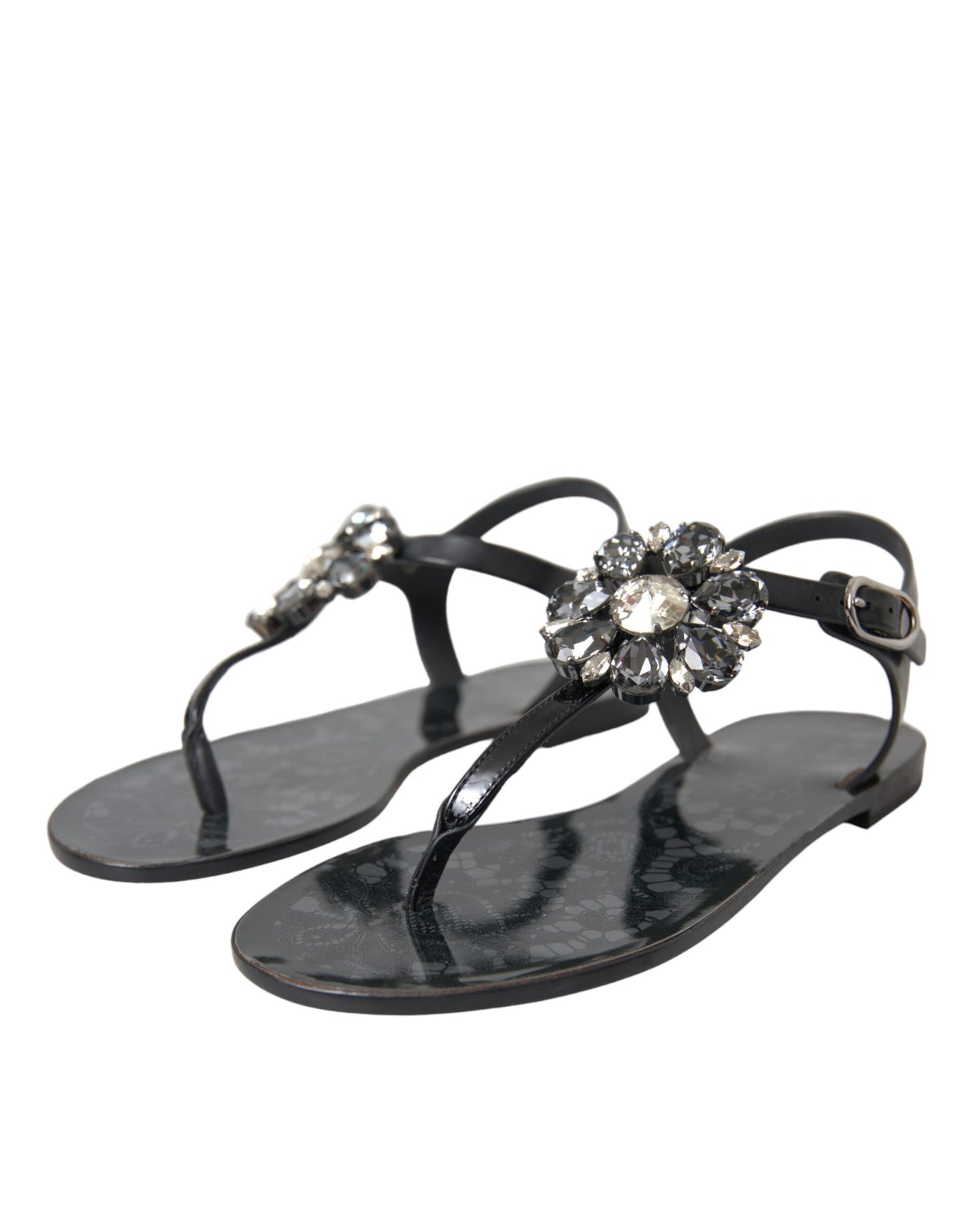 Dolce & Gabbana Black Crystal Flats Sandals Flip Flops Shoes EU35 / US4.5