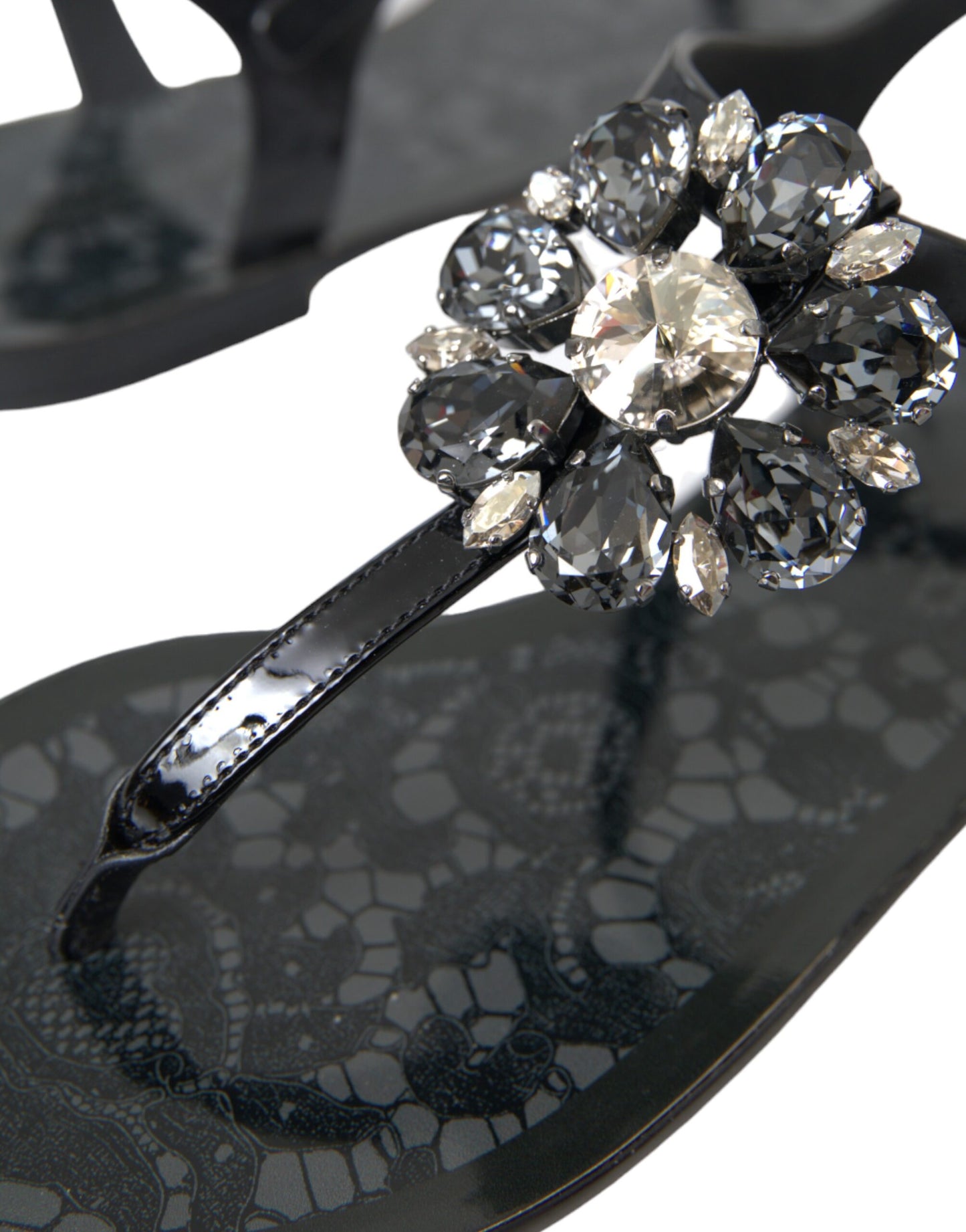 Dolce & Gabbana Black Crystal Flats Sandals Flip Flops Shoes EU35 / US4.5