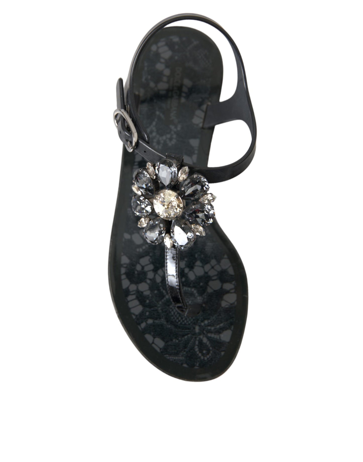 Dolce & Gabbana Black Crystal Flats Sandals Flip Flops Shoes EU35 / US4.5