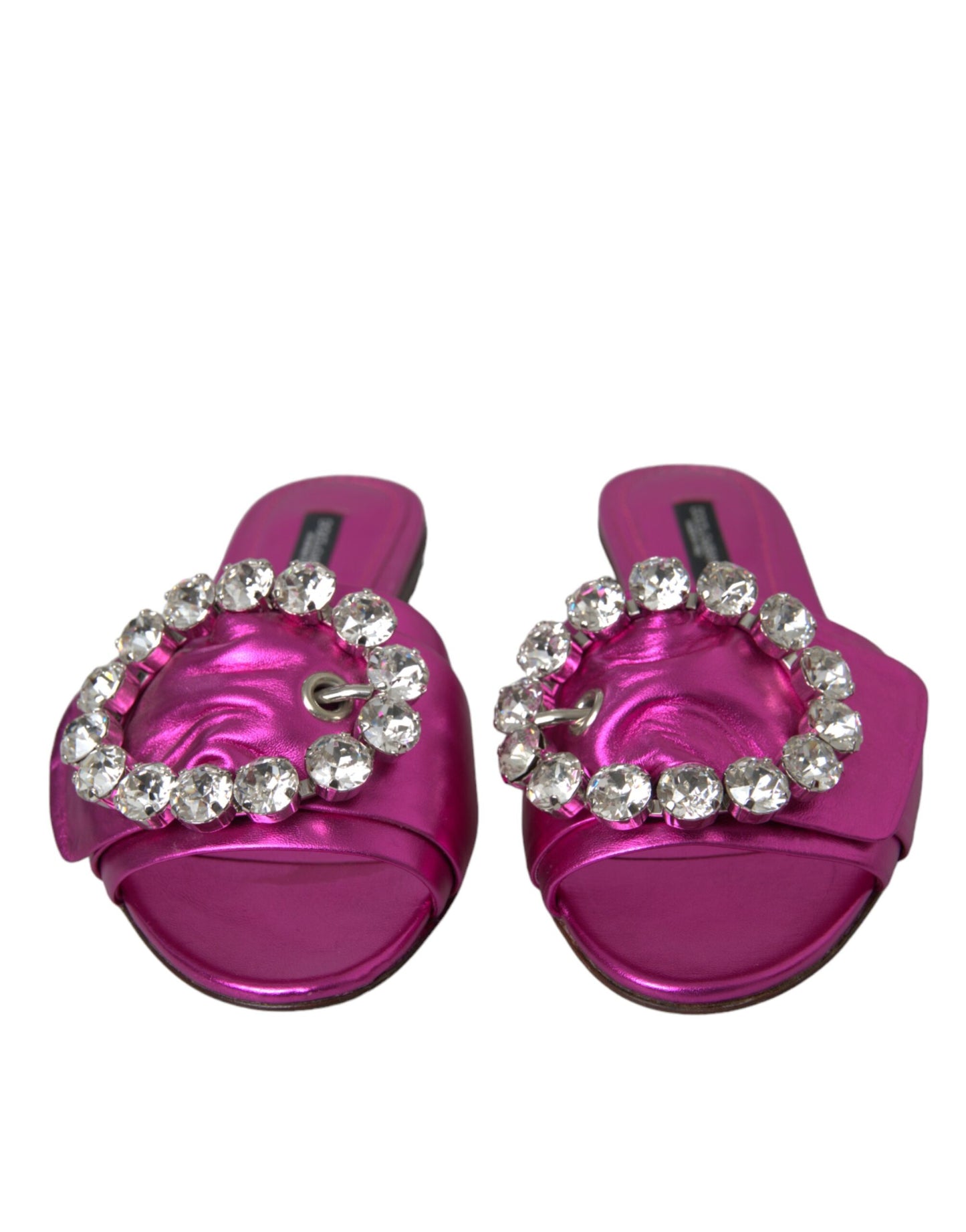 Dolce & Gabbana Fuchsia Crystal Leather Flats Sandals Shoes EU35 / US4.5