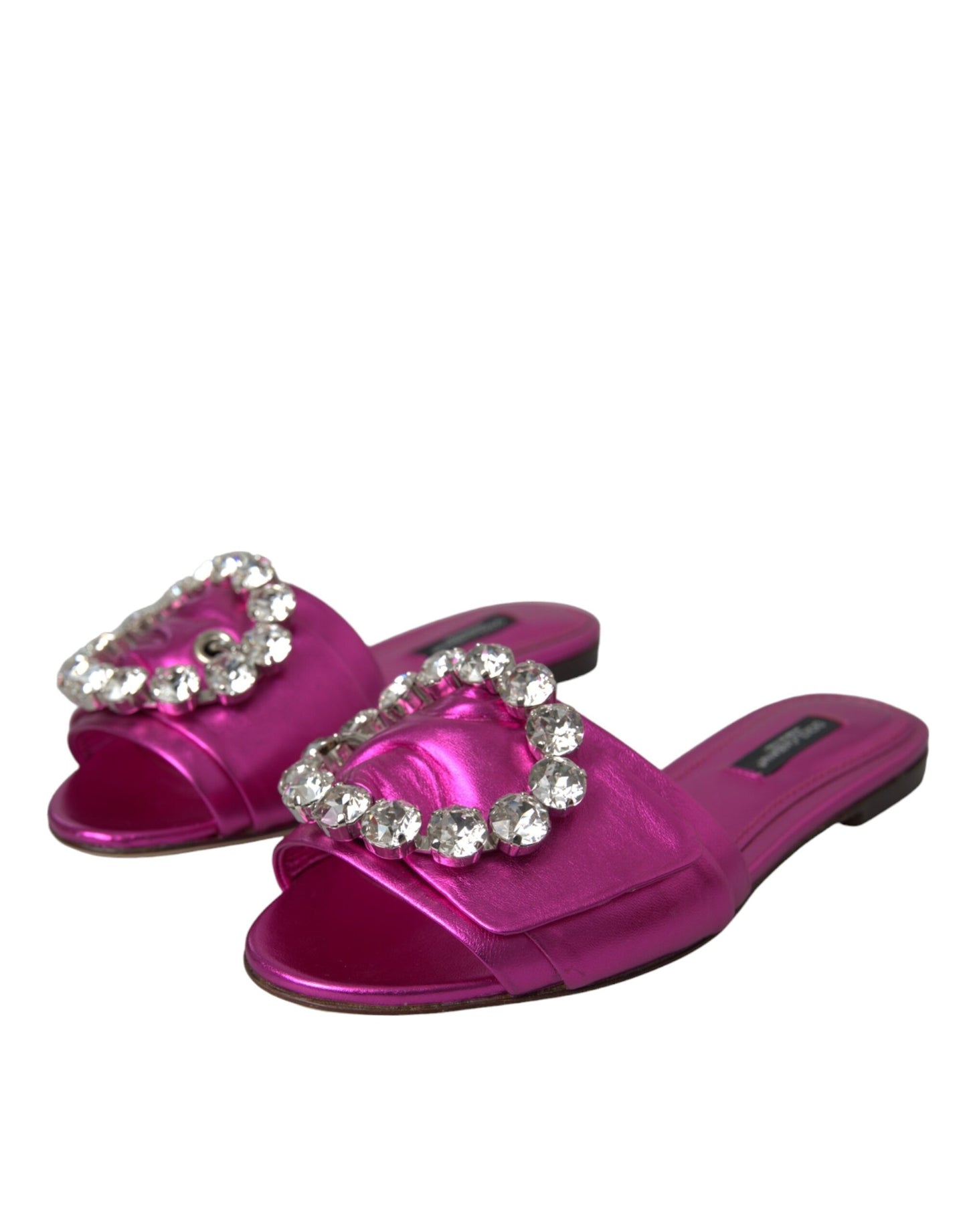 Dolce & Gabbana Fuchsia Crystal Leather Flats Sandals Shoes EU35 / US4.5