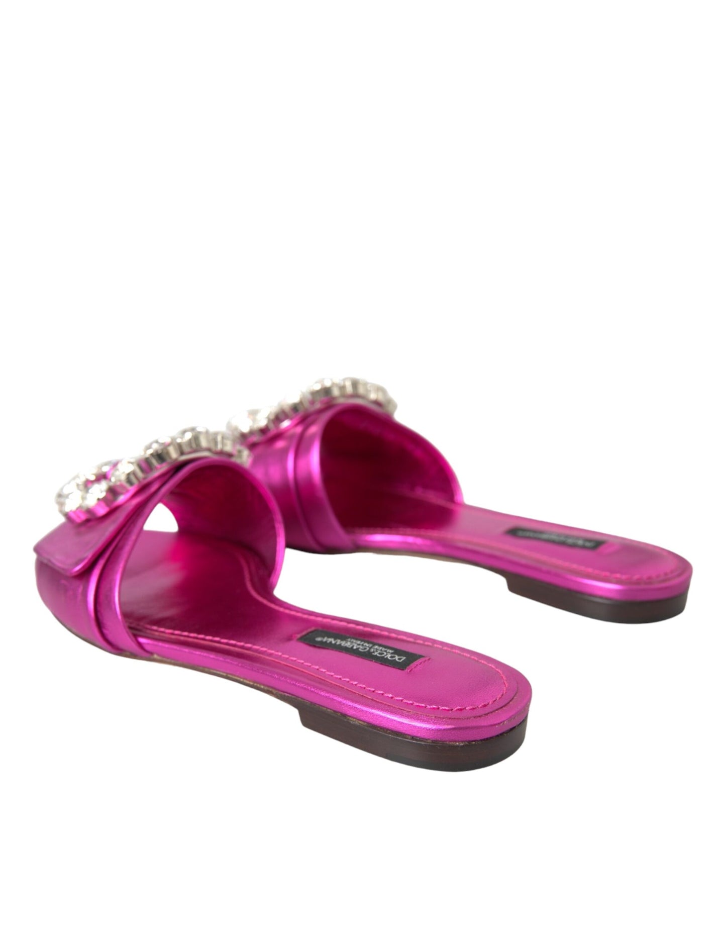 Dolce & Gabbana Fuchsia Crystal Leather Flats Sandals Shoes EU35 / US4.5