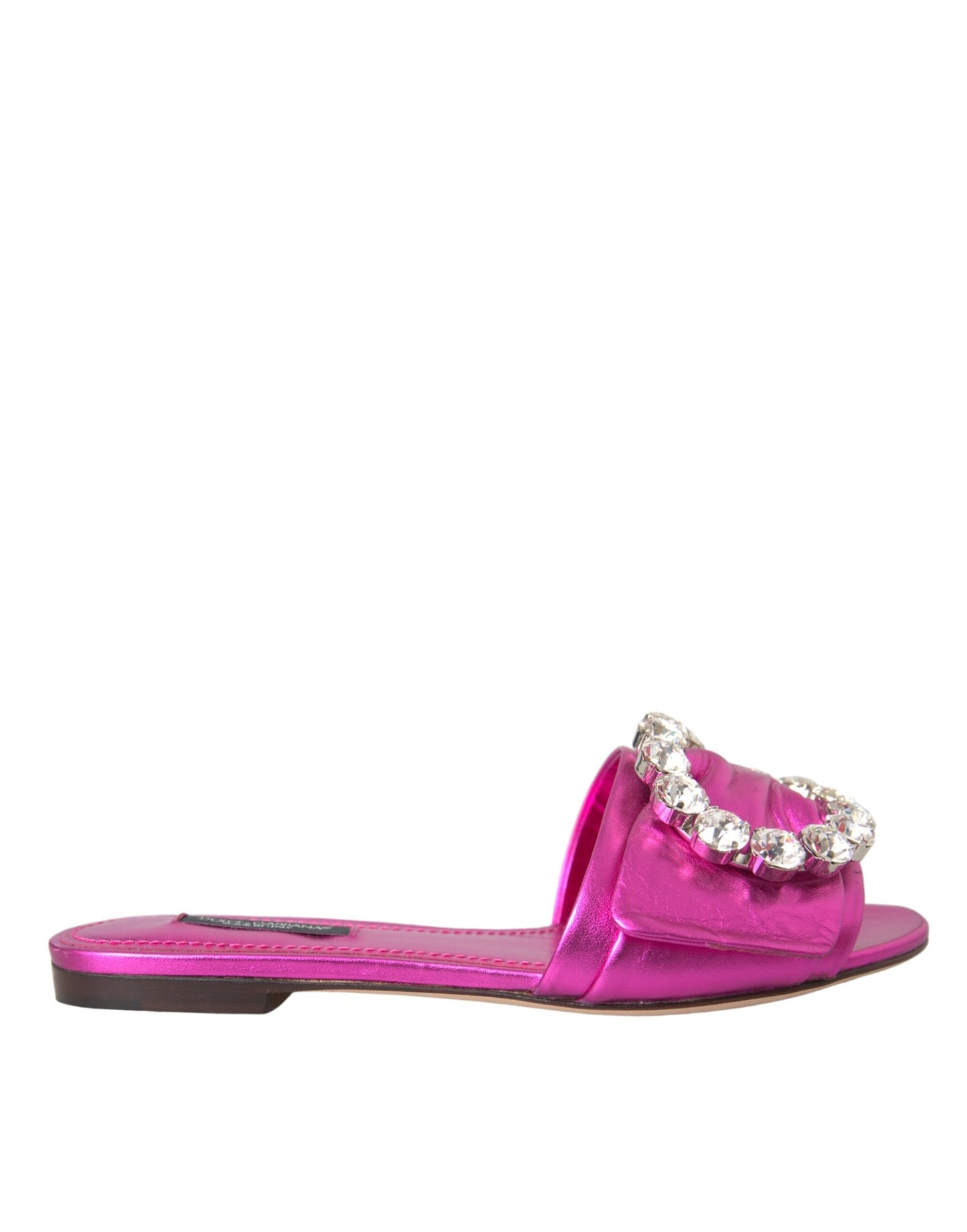 Dolce & Gabbana Fuchsia Crystal Leather Flats Sandals Shoes EU35 / US4.5