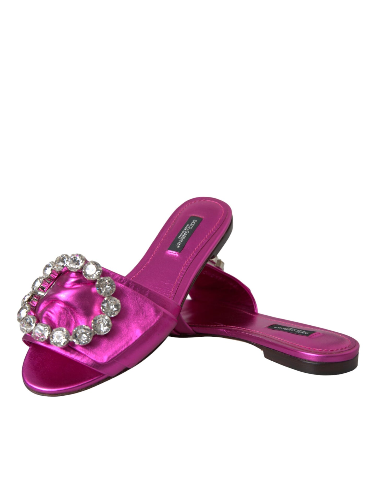 Dolce & Gabbana Fuchsia Crystal Leather Flats Sandals Shoes EU35 / US4.5