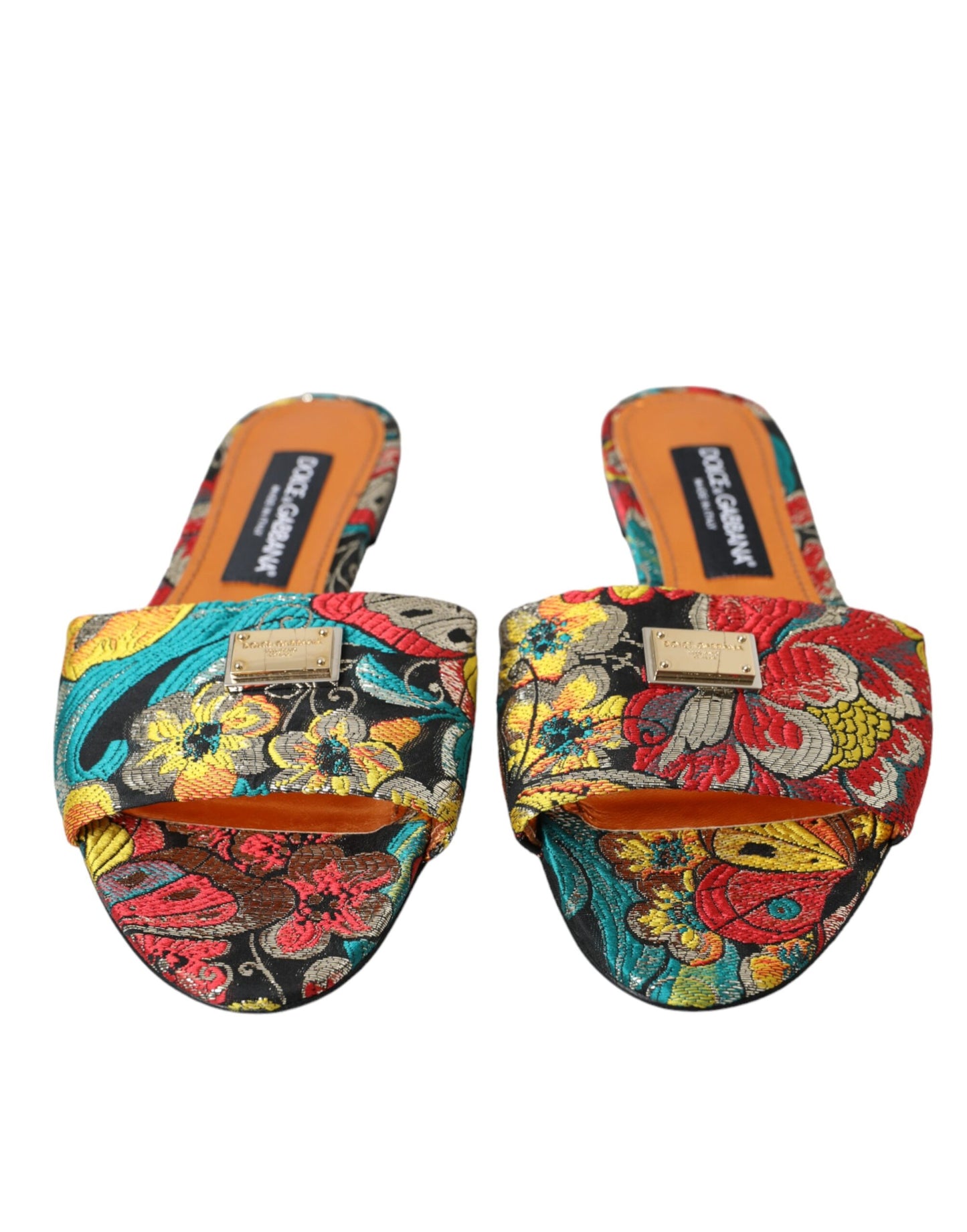 Dolce & Gabbana Multicolor Floral Brocade Logo Flats Sandals Shoes EU38.5 / US8