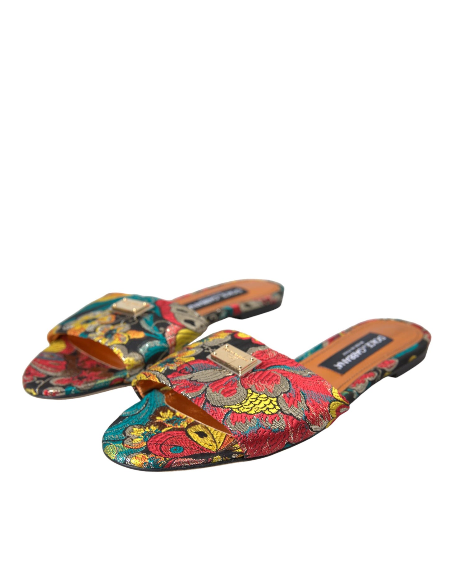 Dolce & Gabbana Multicolor Floral Brocade Logo Flats Sandals Shoes EU38.5 / US8