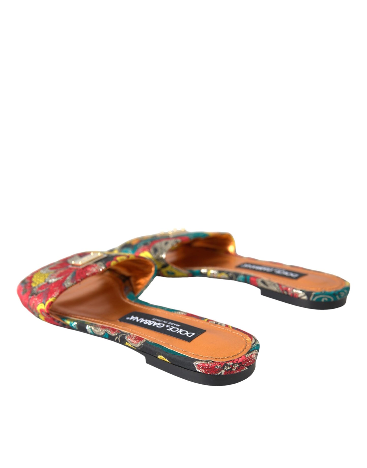 Dolce & Gabbana Multicolor Floral Brocade Logo Flats Sandals Shoes EU38.5 / US8