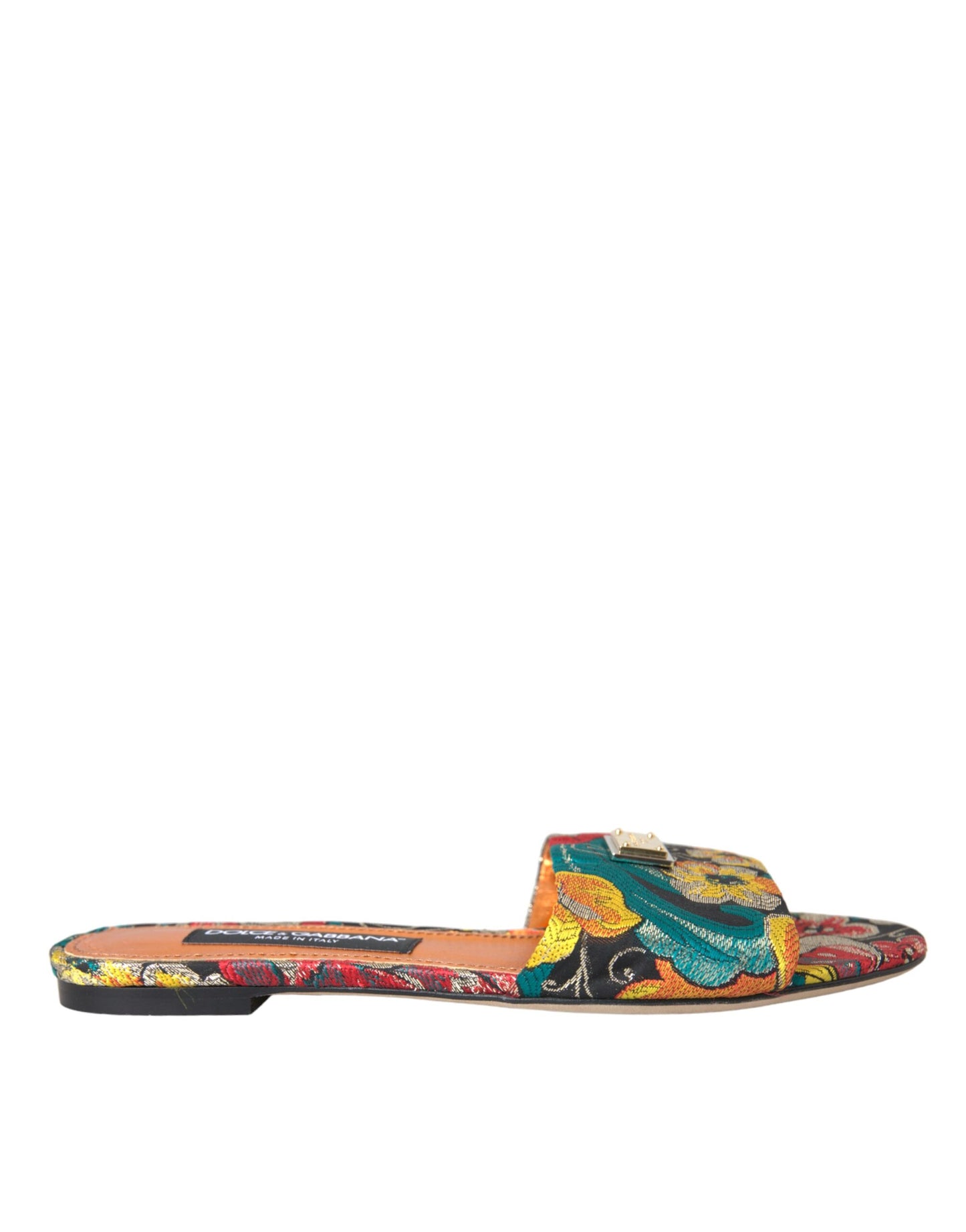 Dolce & Gabbana Multicolor Floral Brocade Logo Flats Sandals Shoes EU38.5 / US8