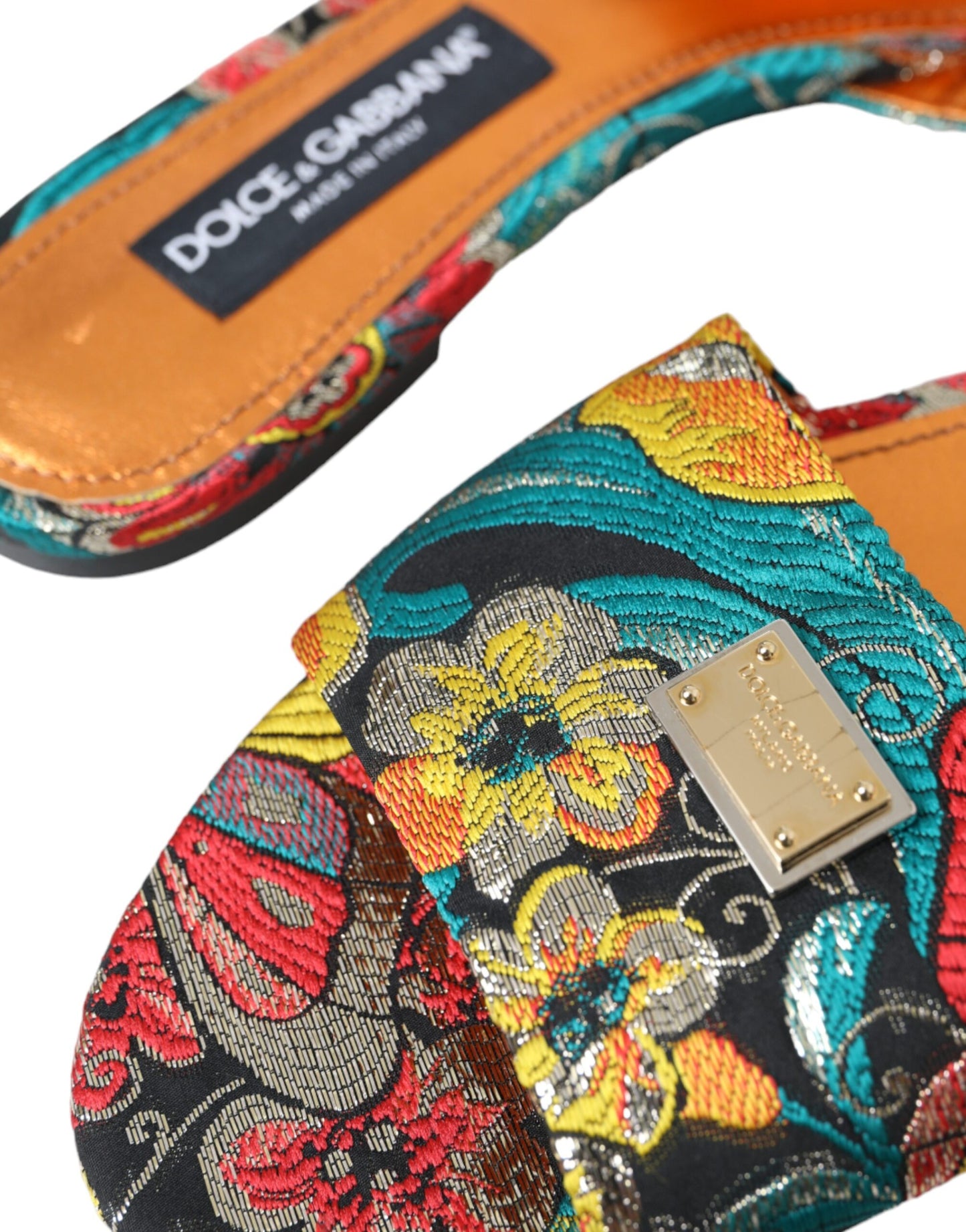 Dolce & Gabbana Multicolor Floral Brocade Logo Flats Sandals Shoes EU38.5 / US8