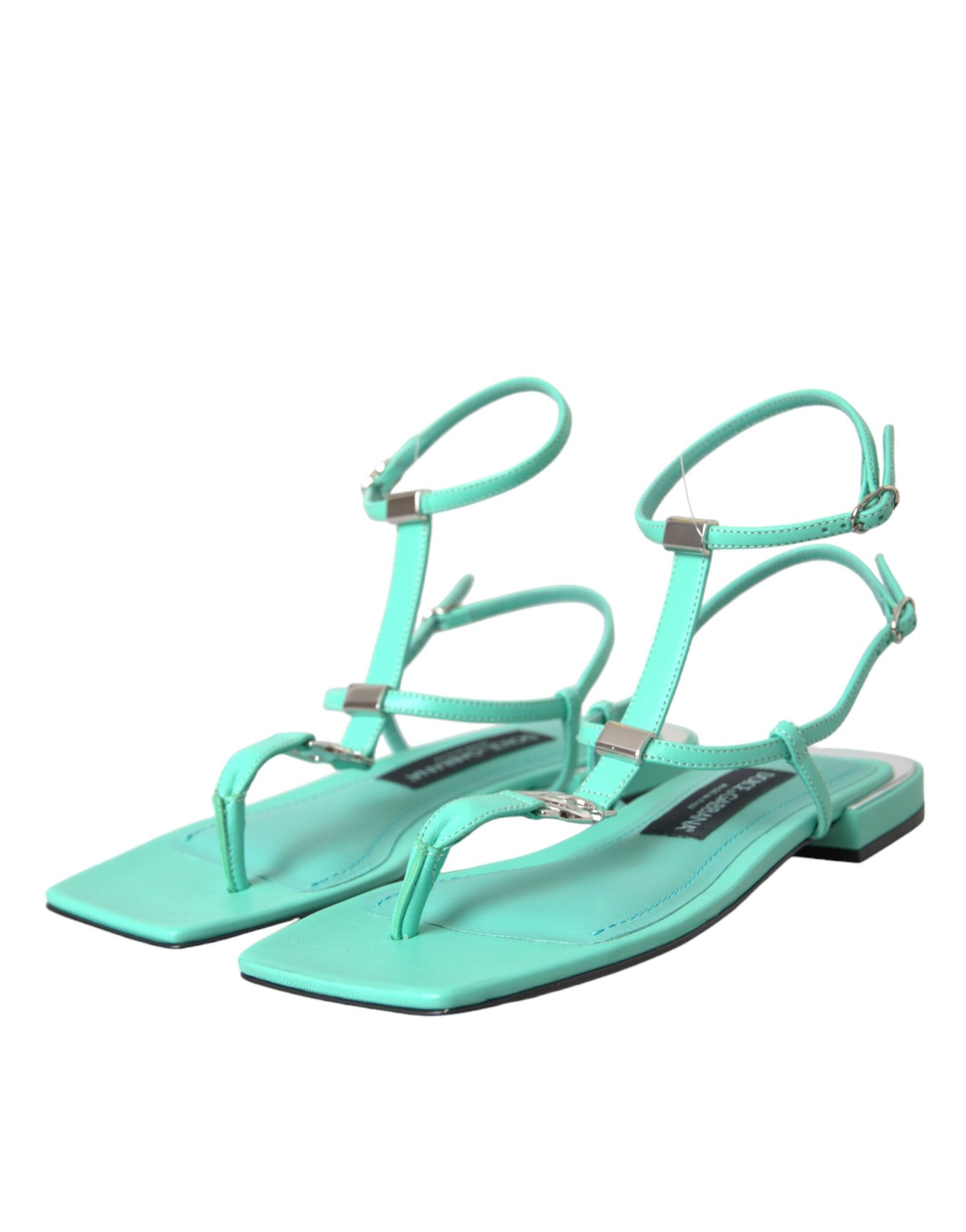 Dolce & Gabbana Aqua Green Leather Ankle Strap Flats Sandals Shoes EU36/US5.5