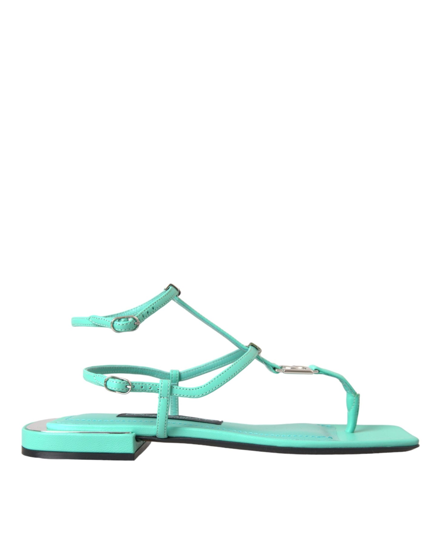 Dolce & Gabbana Aqua Green Leather Ankle Strap Flats Sandals Shoes EU36/US5.5