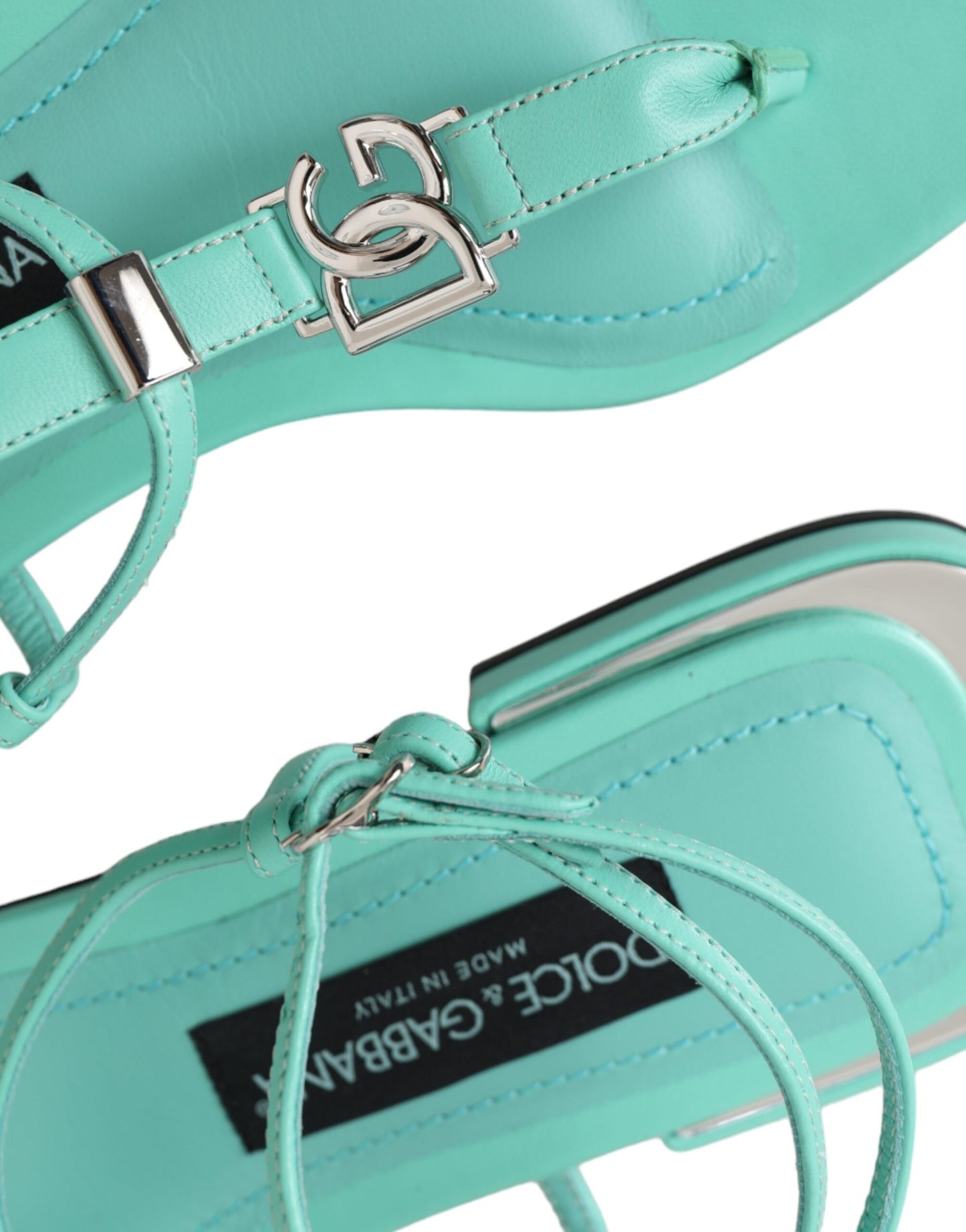 Dolce & Gabbana Aqua Green Leather Ankle Strap Flats Sandals Shoes EU36/US5.5