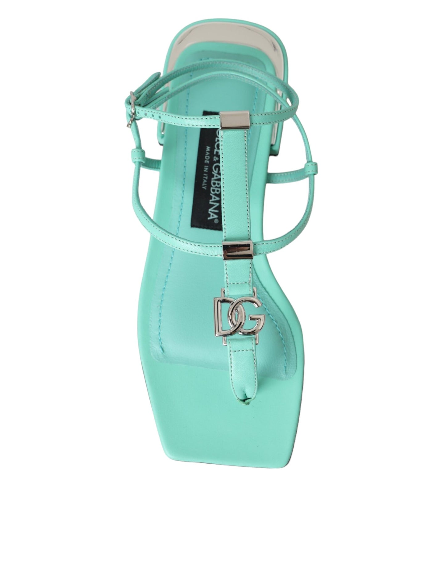 Dolce & Gabbana Aqua Green Leather Ankle Strap Flats Sandals Shoes EU36/US5.5