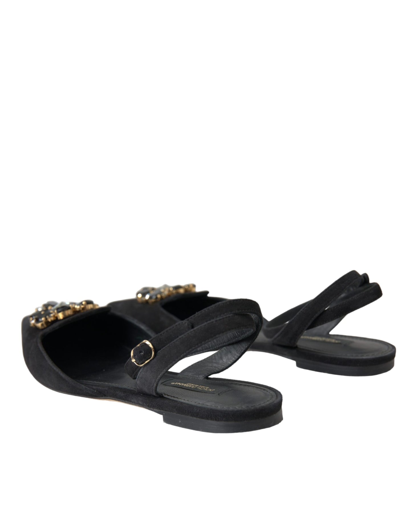 Dolce & Gabbana Black Leather Crystal Slingback Sandals Shoes EU38 / US7.5