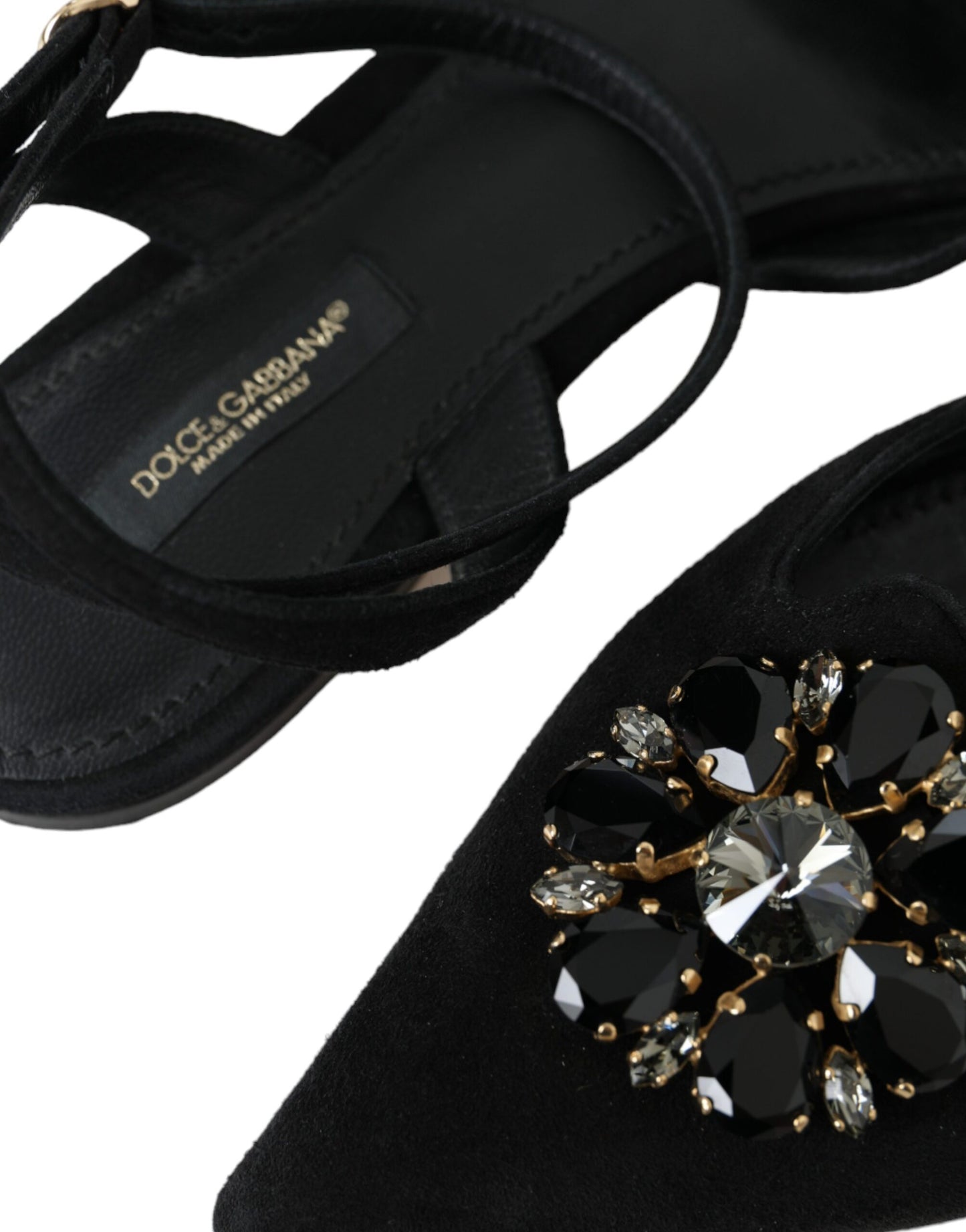 Dolce & Gabbana Black Leather Crystal Slingback Sandals Shoes EU38 / US7.5