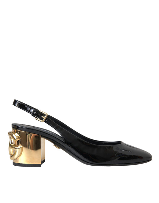 Dolce & Gabbana Black Gold Leather Embellished Slingbacks  Shoes EU36.5 / US6