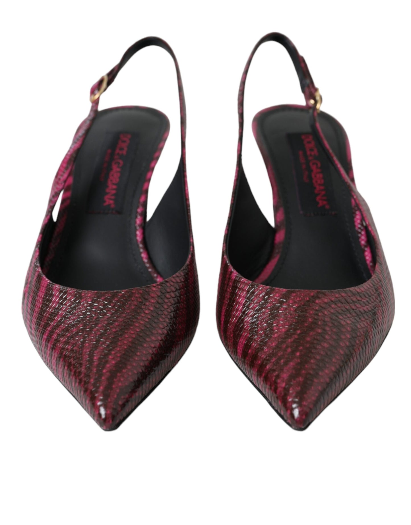 Dolce & Gabbana Maroon Zebra Leather Heels Slingbacks Shoes EU39 / US8.5