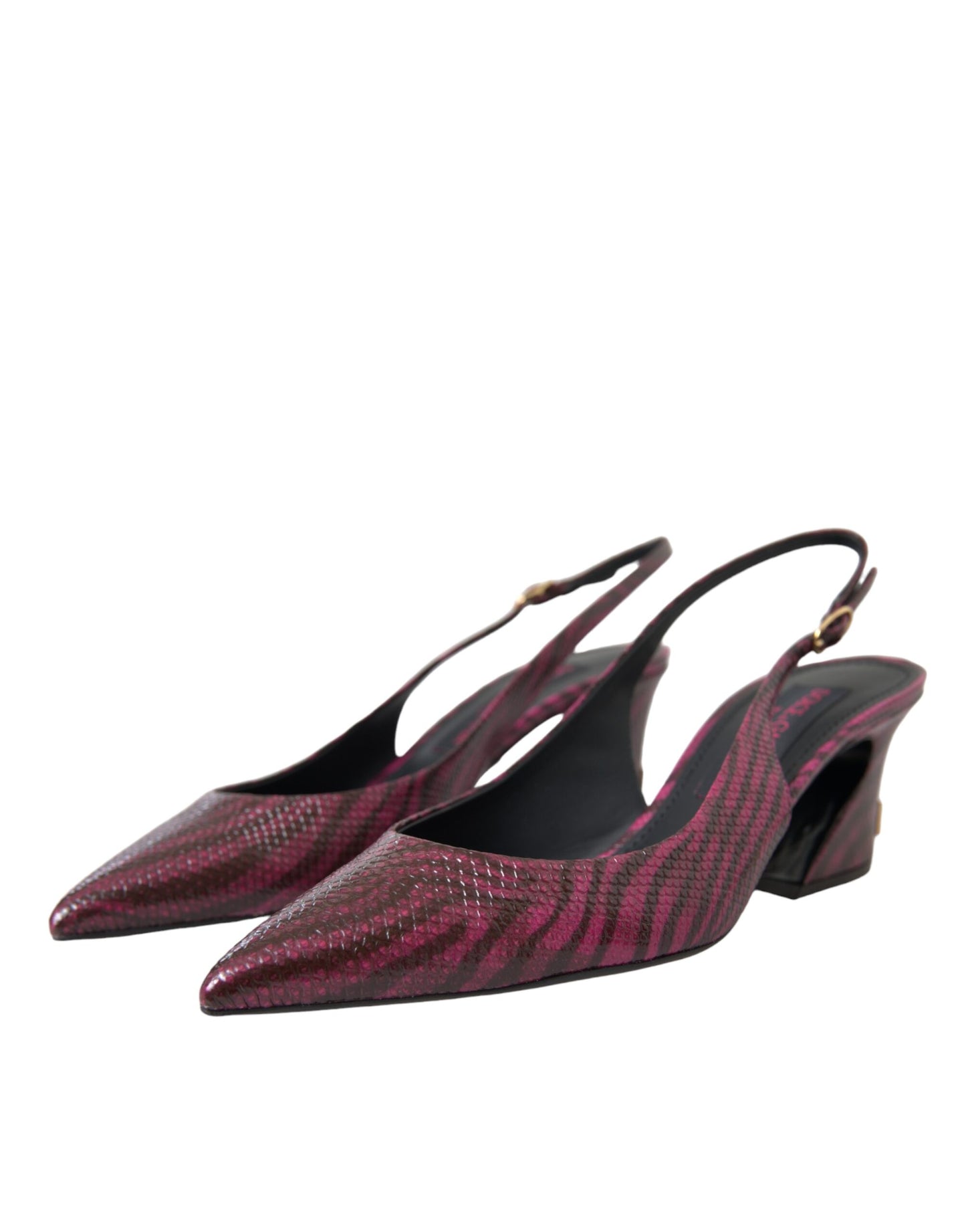 Dolce & Gabbana Maroon Zebra Leather Heels Slingbacks Shoes EU39 / US8.5