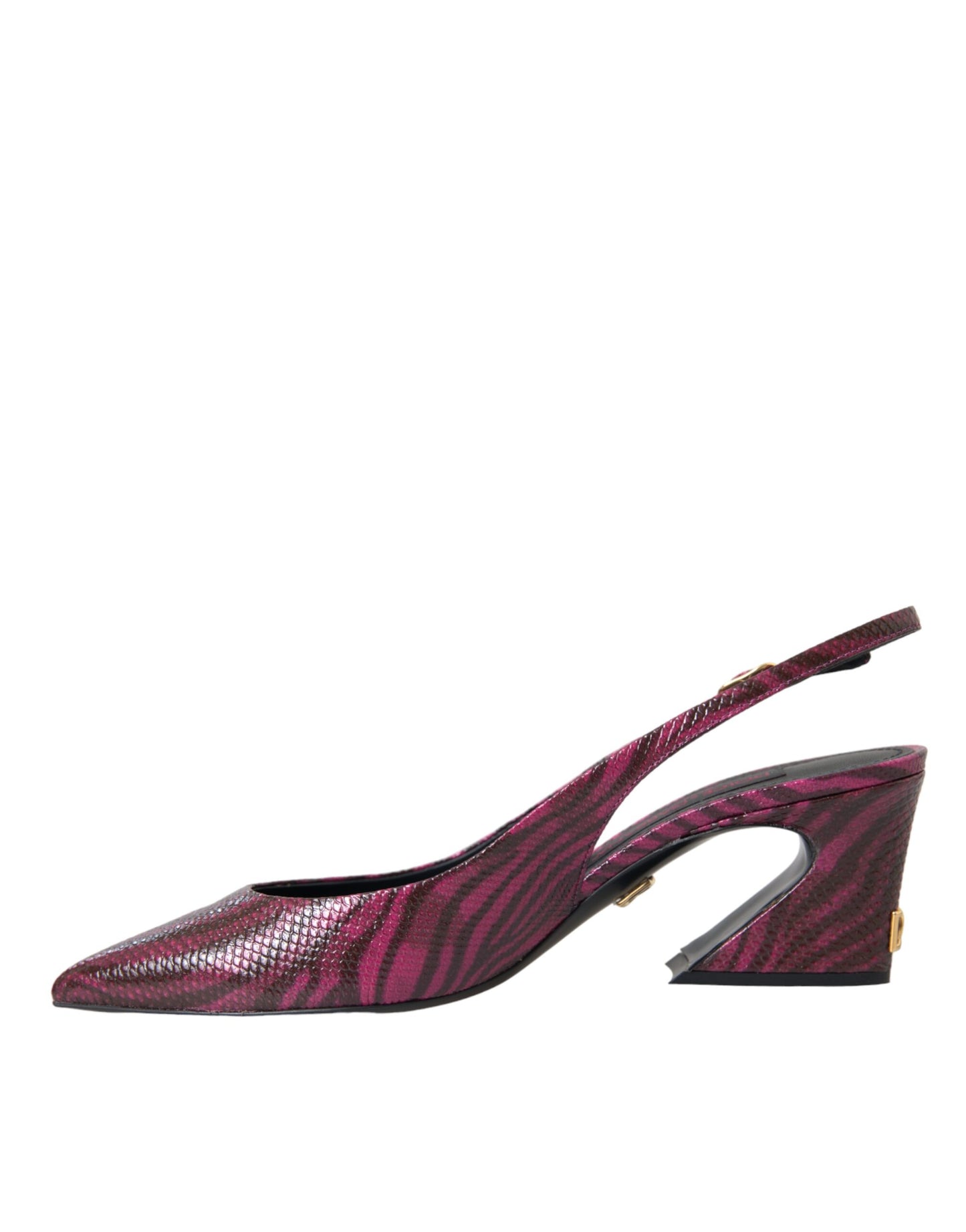 Dolce & Gabbana Maroon Zebra Leather Heels Slingbacks Shoes EU39 / US8.5