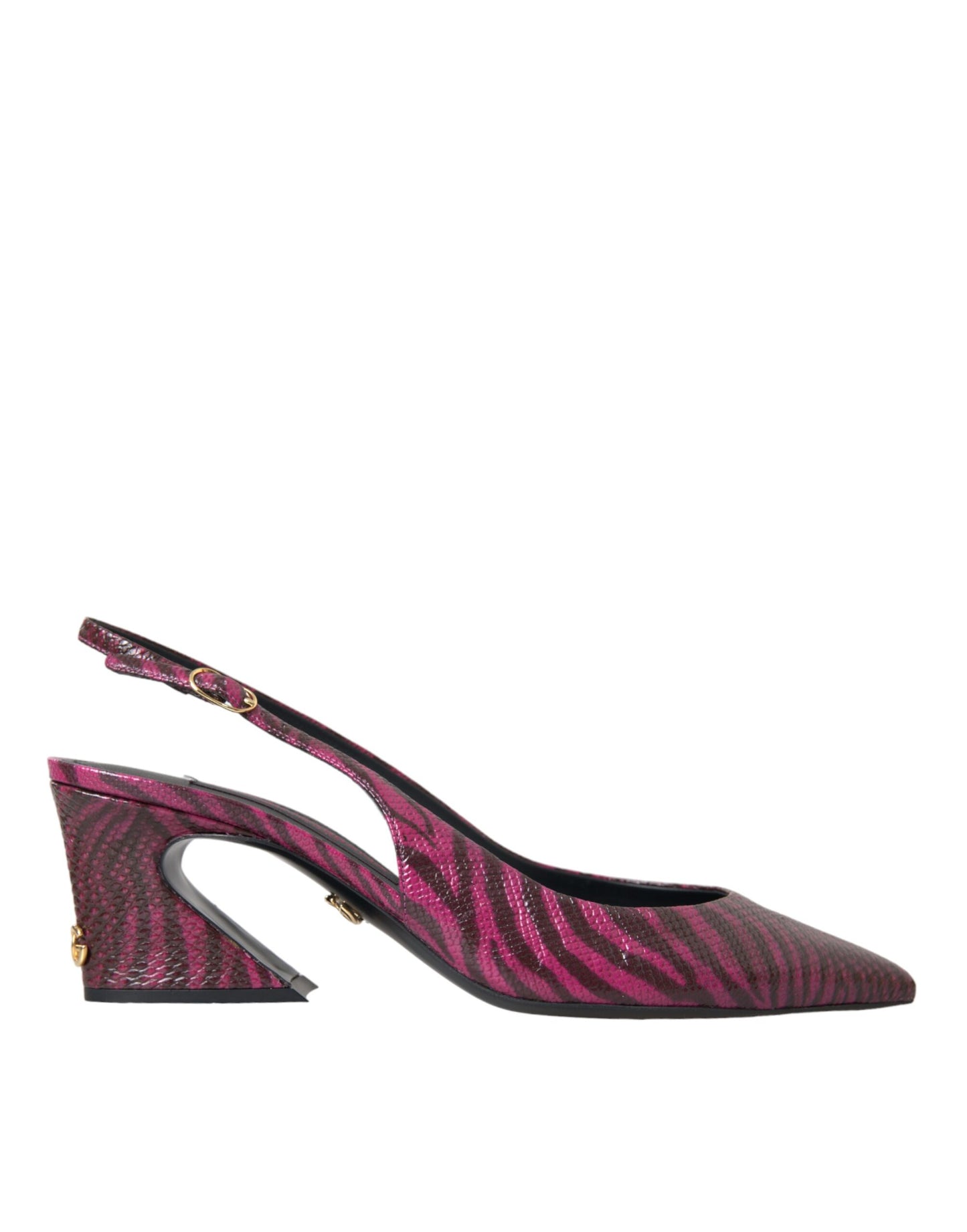 Dolce & Gabbana Maroon Zebra Leather Heels Slingbacks Shoes EU39 / US8.5