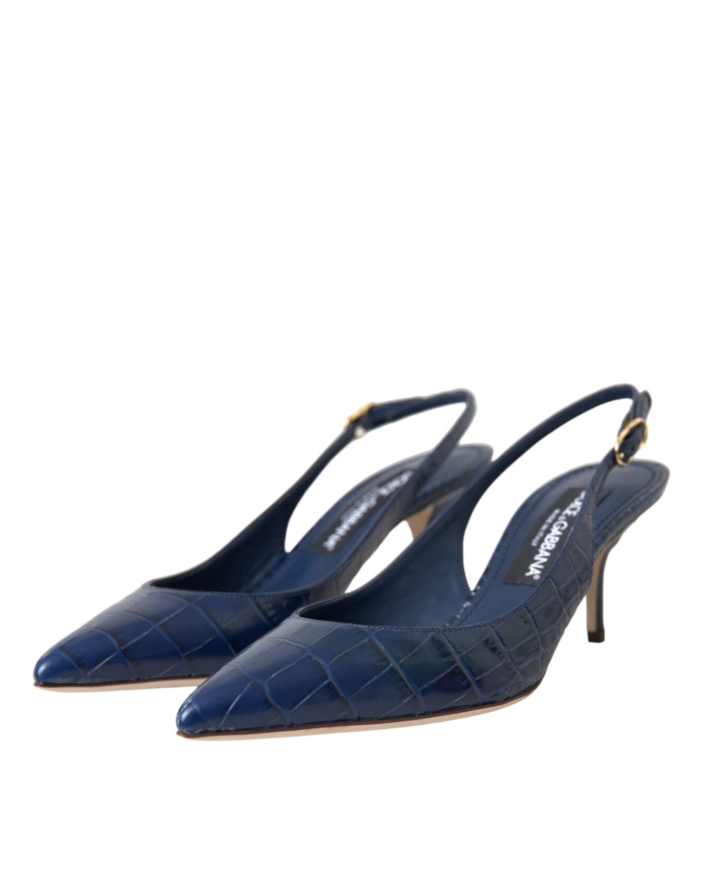 Dolce & Gabbana Dark Blue Croc Leather Slingbacks Shoes EU38 / US7.5