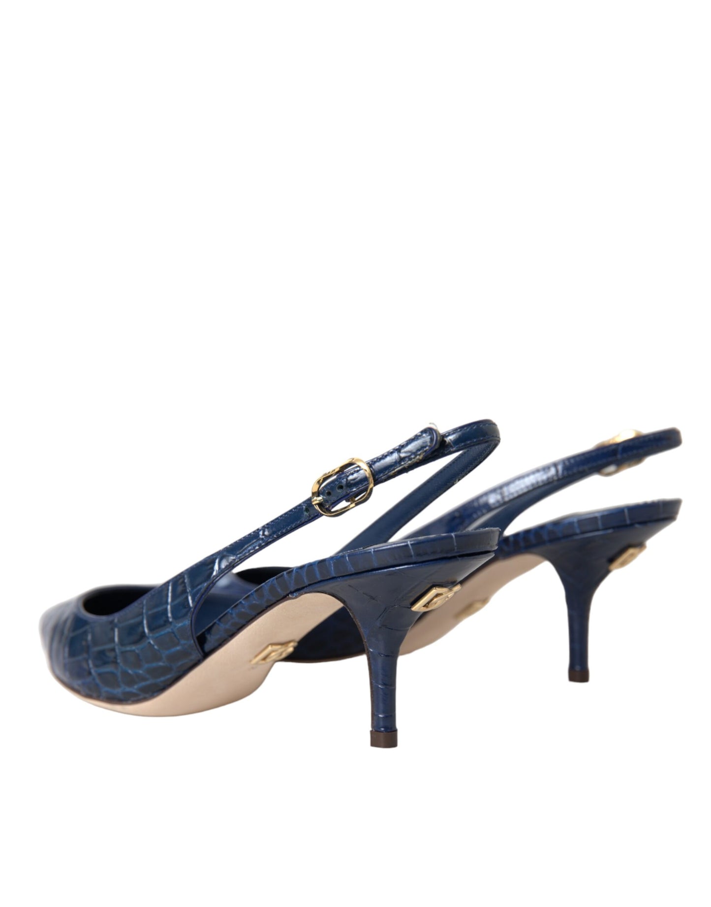 Dolce & Gabbana Dark Blue Croc Leather Slingbacks Shoes EU38 / US7.5