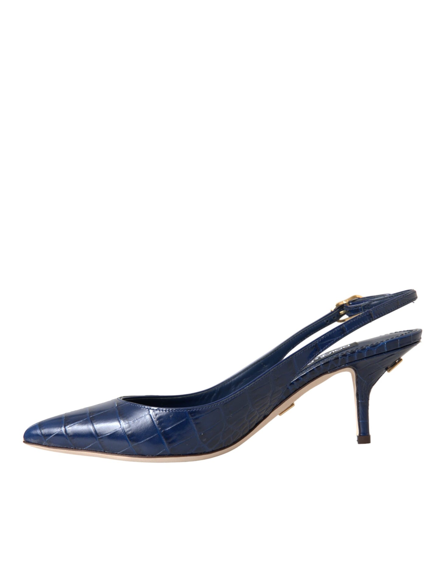 Dolce & Gabbana Dark Blue Croc Leather Slingbacks Shoes EU38 / US7.5