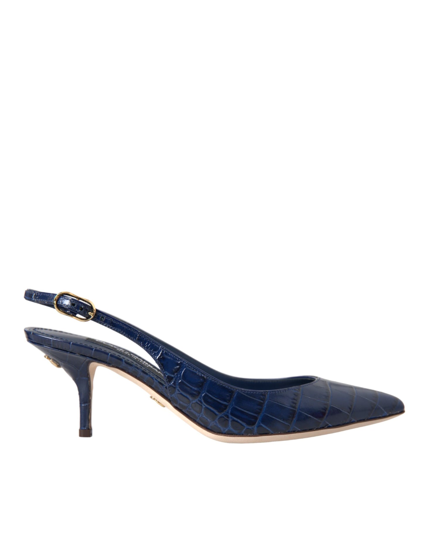 Dolce & Gabbana Dark Blue Croc Leather Slingbacks Shoes EU38 / US7.5