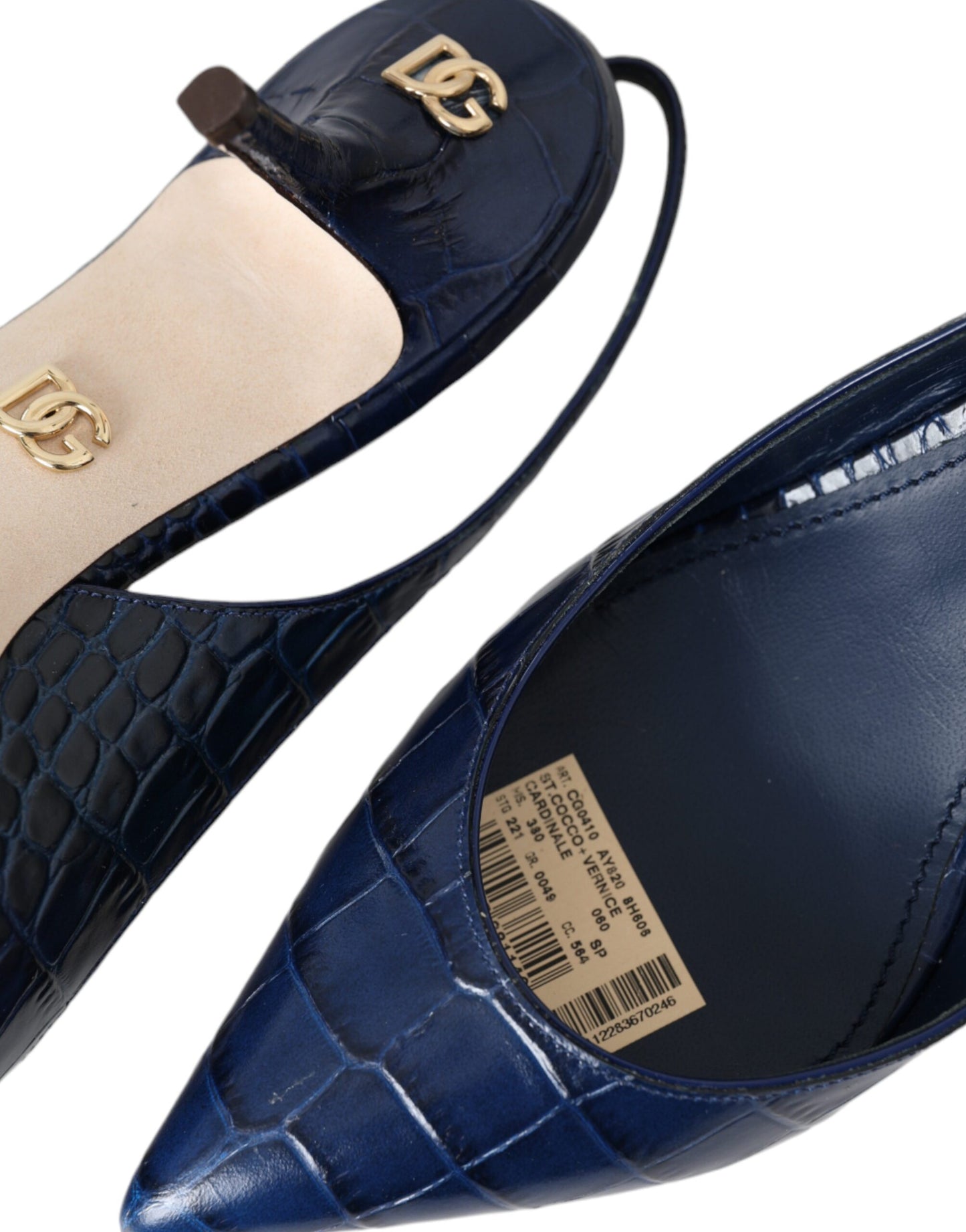 Dolce & Gabbana Dark Blue Croc Leather Slingbacks Shoes EU38 / US7.5