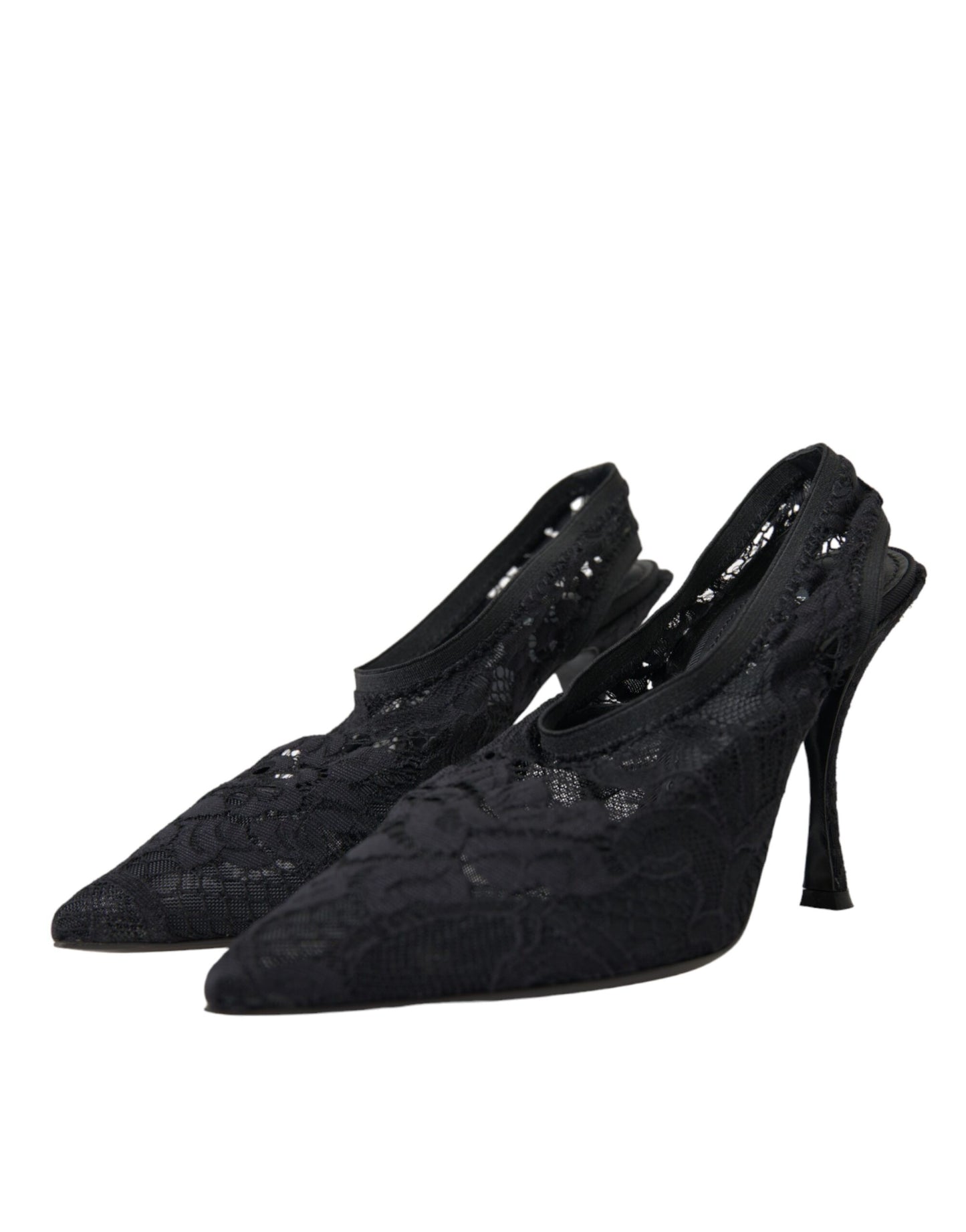 Dolce & Gabbana Black Lace Stretch Heels Slingbacks Shoes EU36 / US5.5