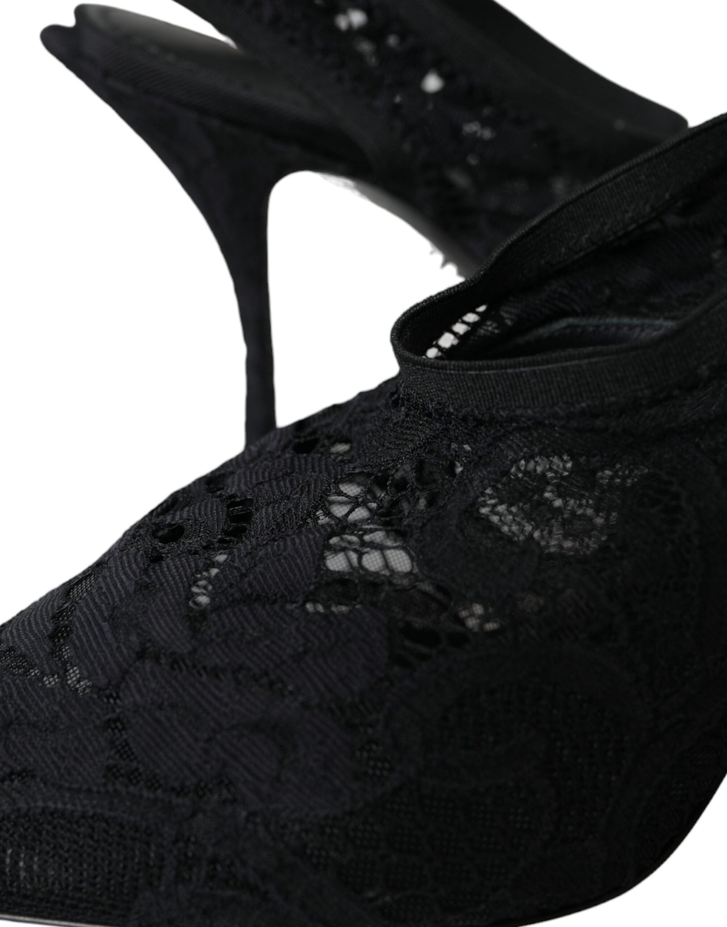 Dolce & Gabbana Black Lace Stretch Heels Slingbacks Shoes EU36 / US5.5