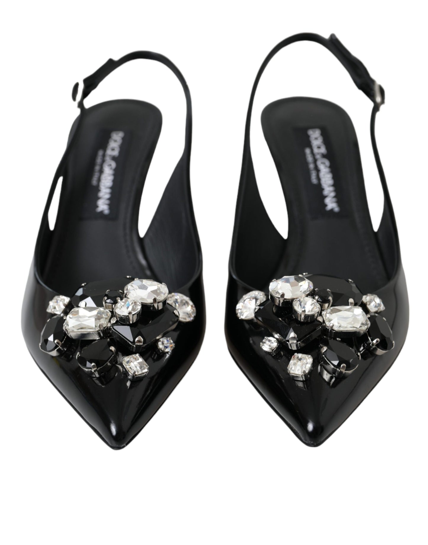 Dolce & Gabbana Black Patent Leather Crystal Slingback Shoes EU39 / US8.5