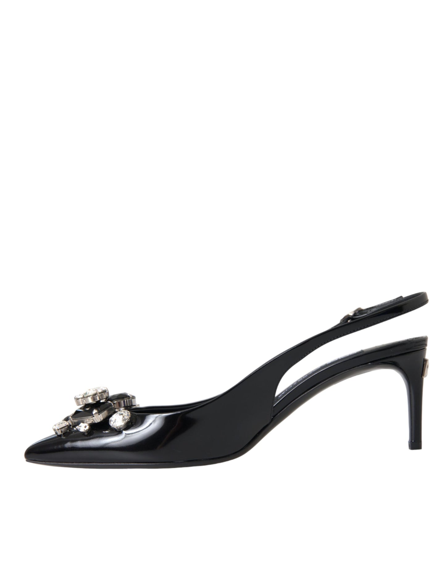 Dolce & Gabbana Black Patent Leather Crystal Slingback Shoes EU39 / US8.5