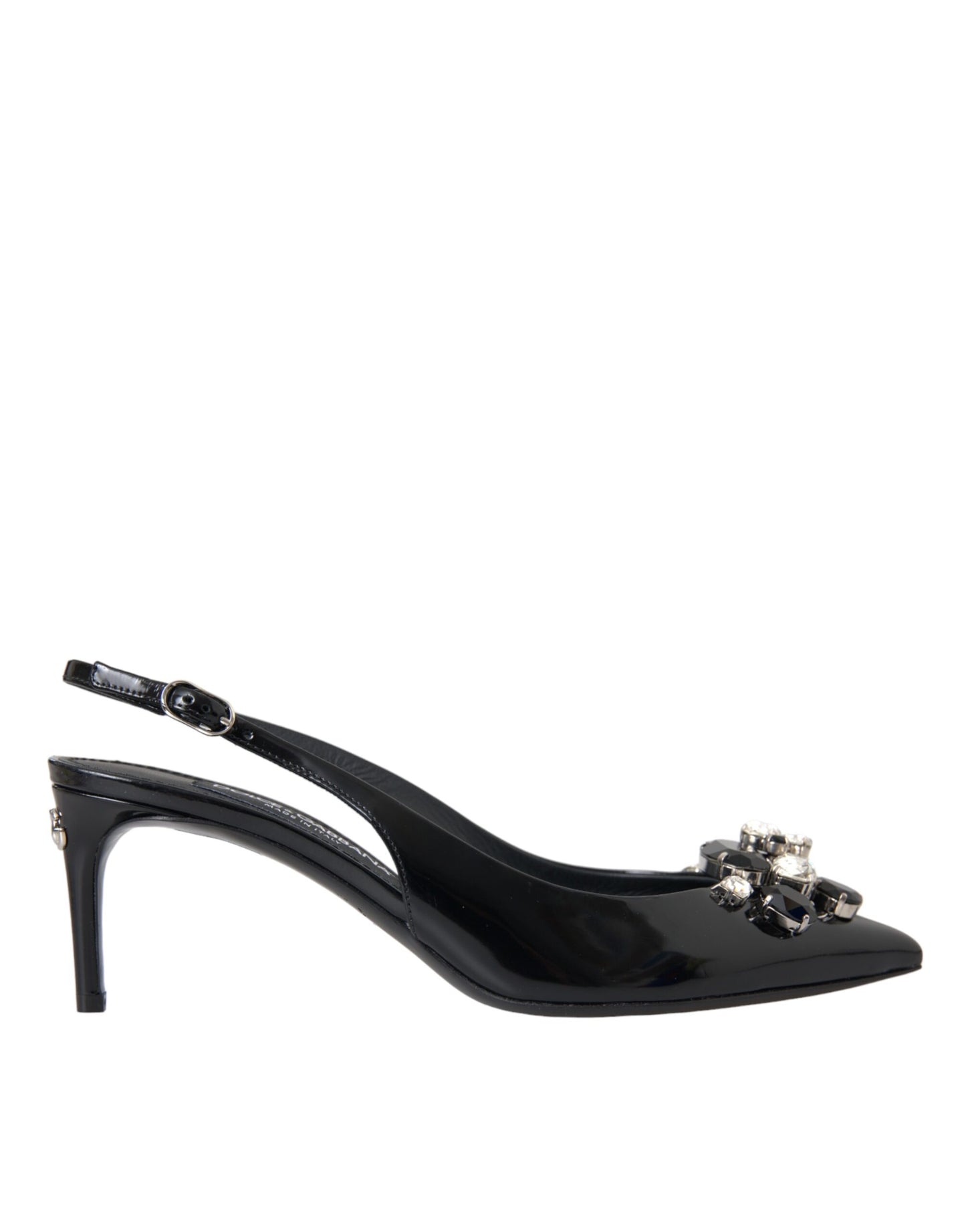 Dolce & Gabbana Black Patent Leather Crystal Slingback Shoes EU39 / US8.5