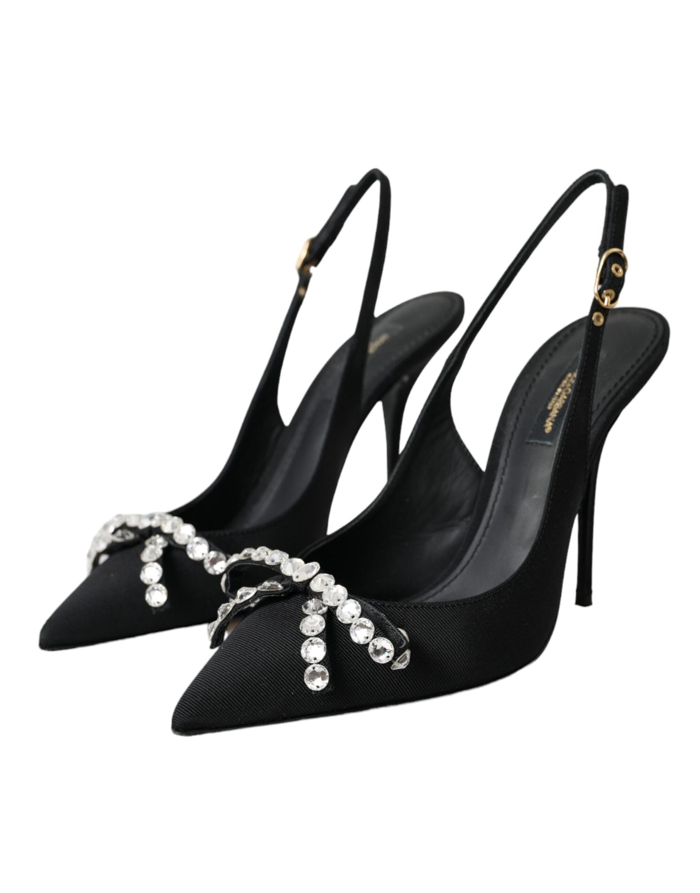 Dolce & Gabbana Black Crystal Embellished Slingback Shoes EU37 / US6.5