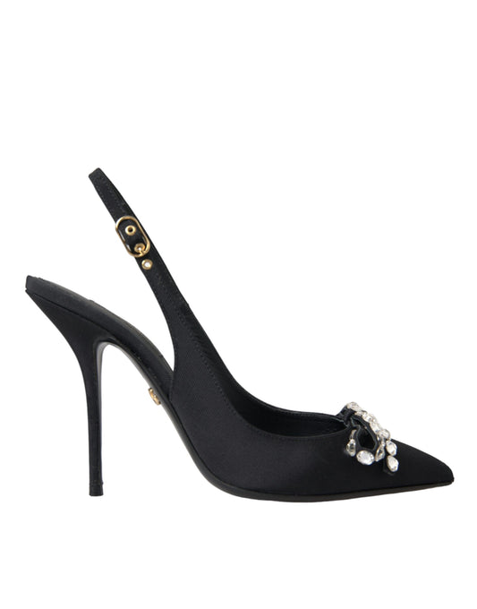 Dolce & Gabbana Black Crystal Embellished Slingback Shoes EU37 / US6.5