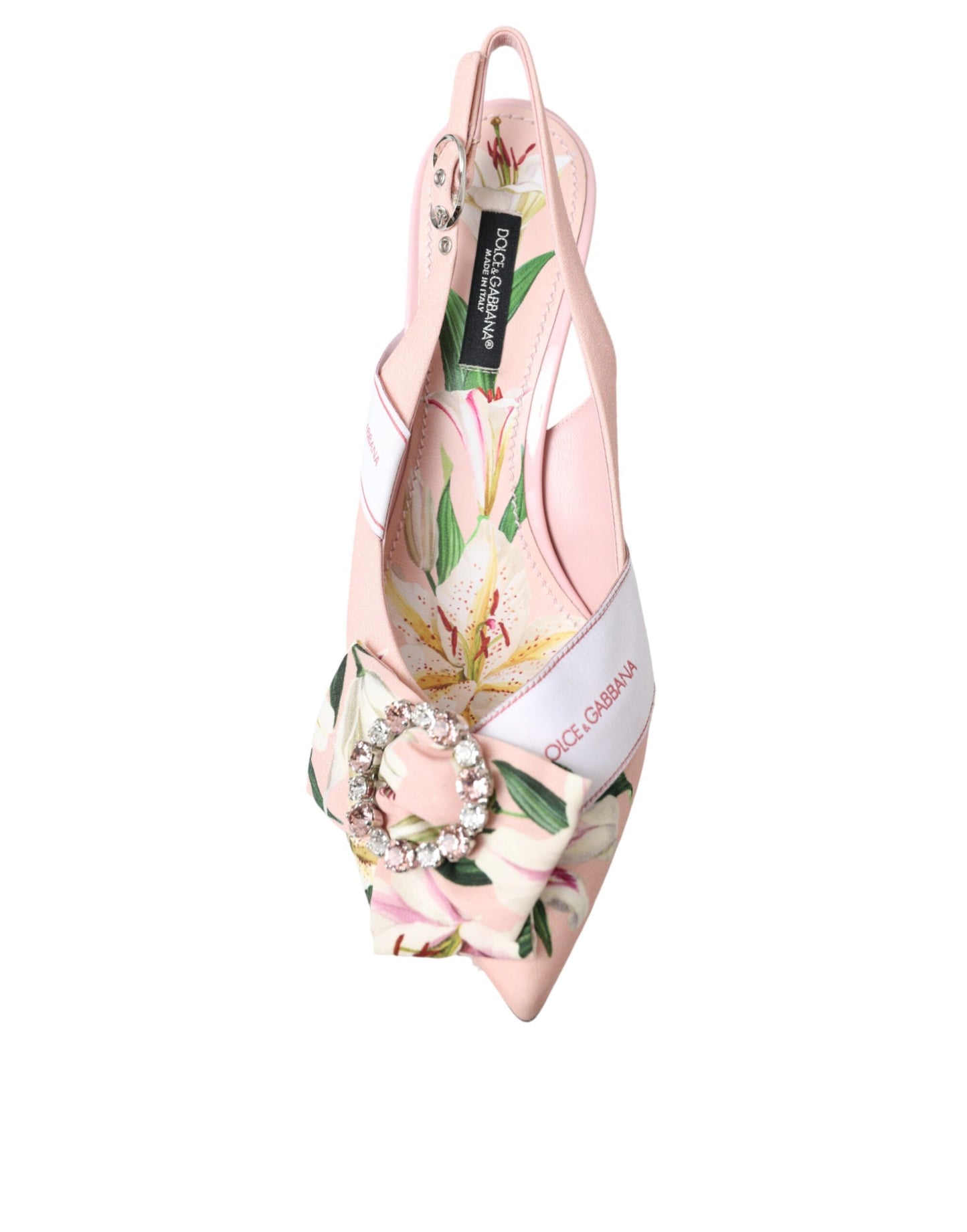 Dolce & Gabbana Pink Lily Crystal Cady Slingback Heel Shoes EU36.5 / US6