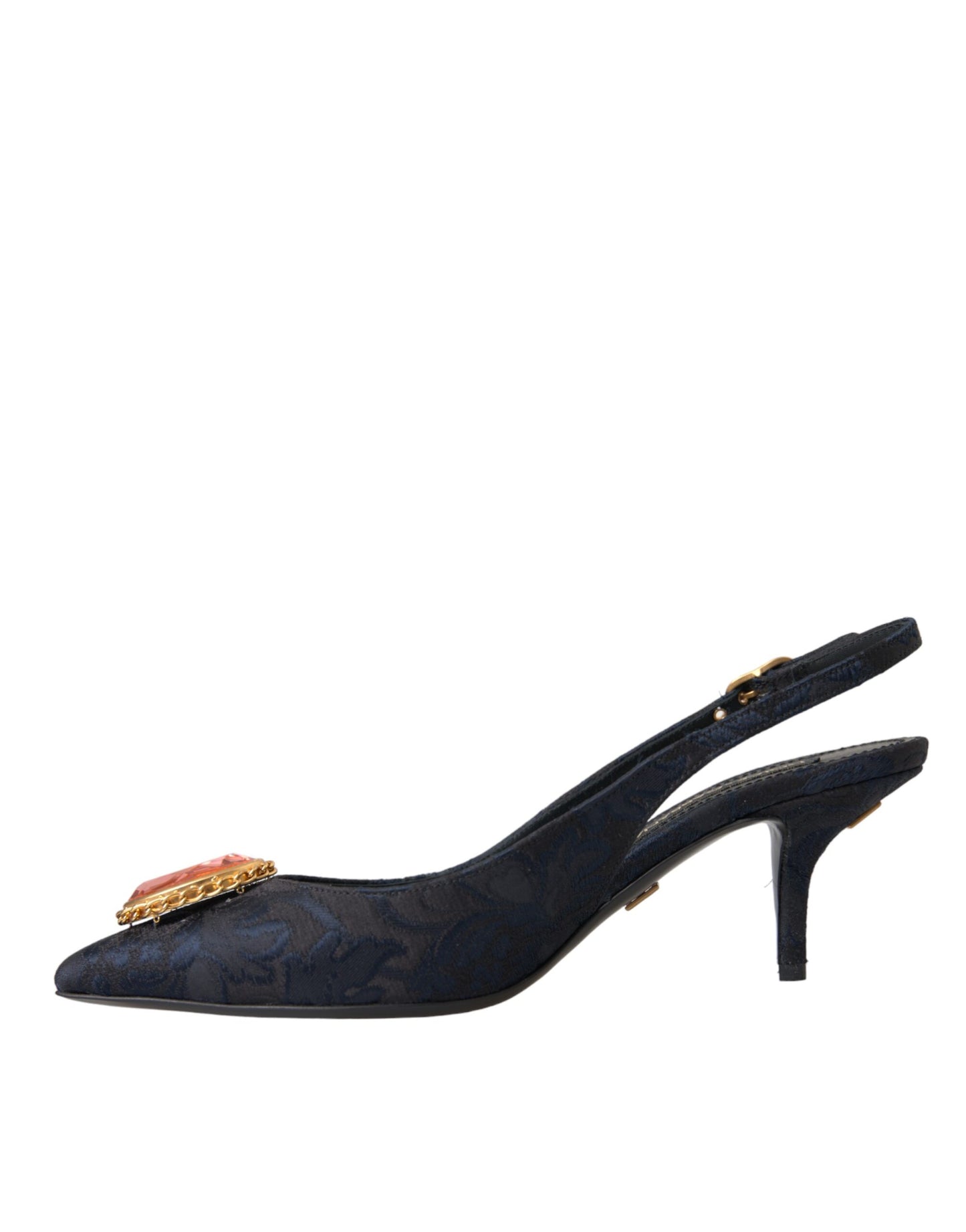 Dolce & Gabbana Blue Jacquard Crystal Slingback Heel Shoes EU39 / US8.5