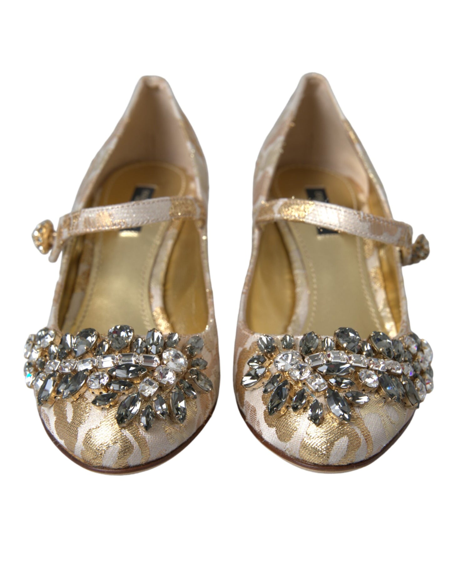 Dolce & Gabbana Gold Jacquard Crystal Mary Janes Pumps Shoes EU37.5 / US7